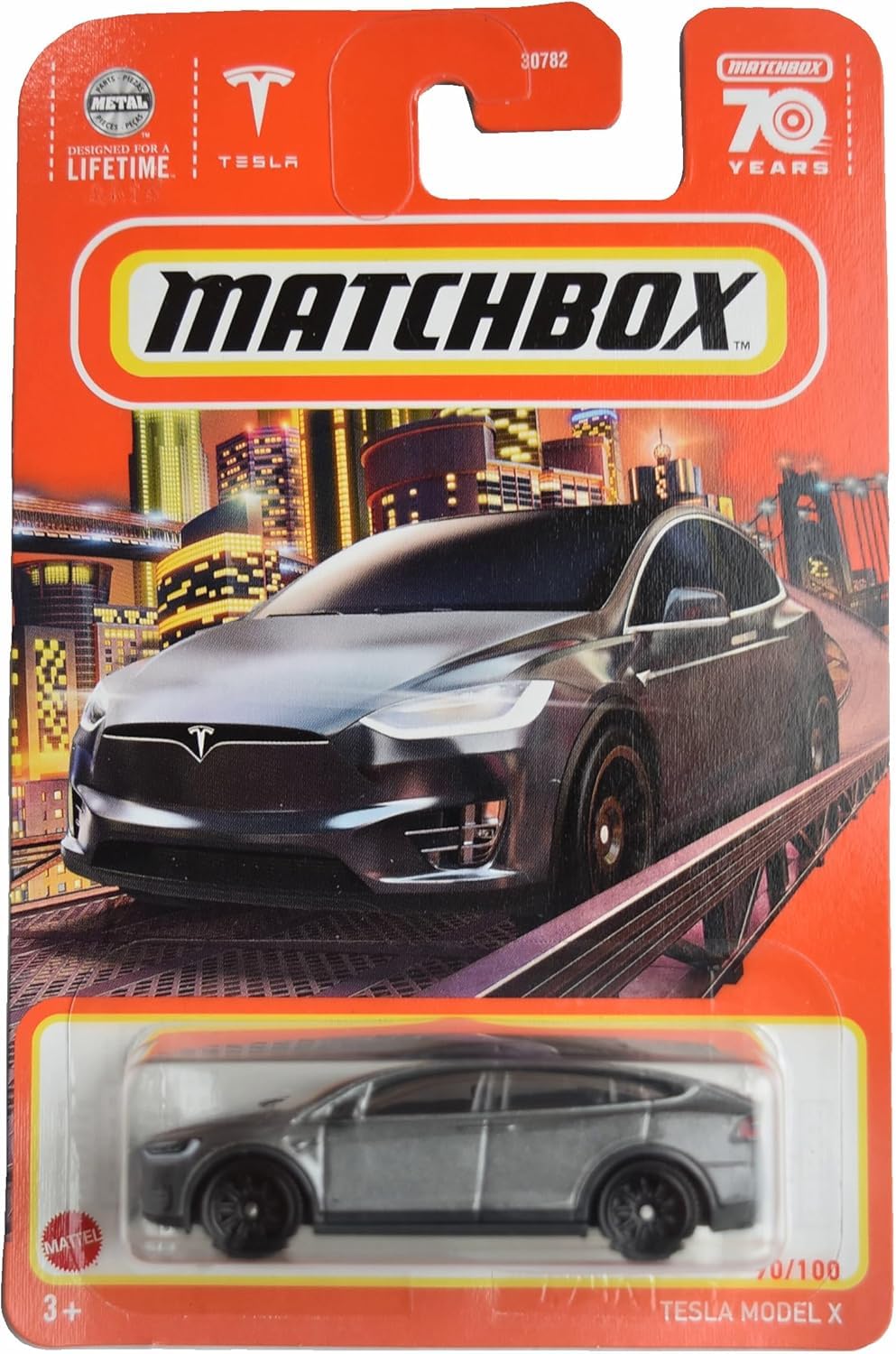 Hot Wheels Match Box Tesla Model X 1:64 Scale 90/100 for 3 Years & Above (Grey)