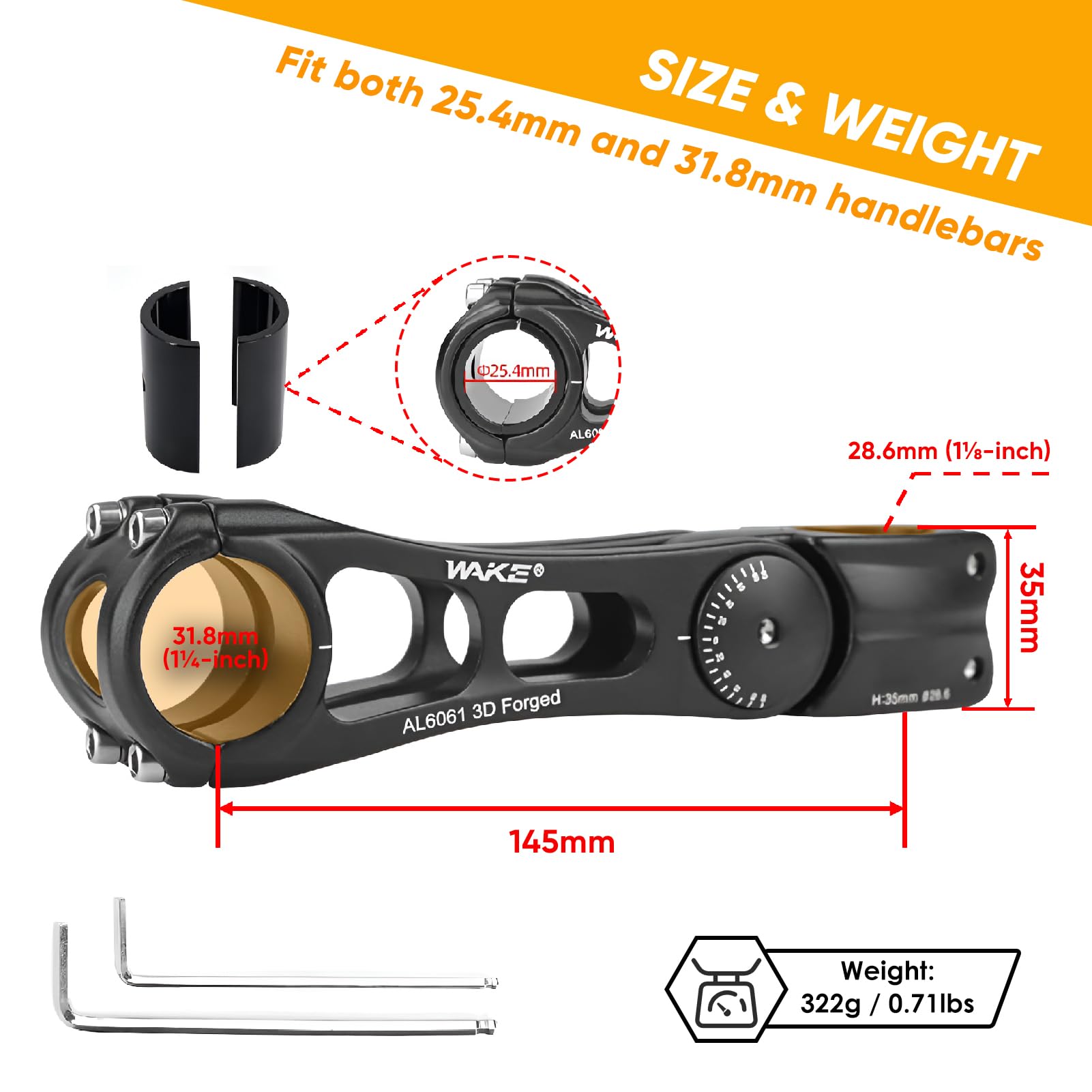BESNIN Potence de vélo réglable de 0 à 90 degrés 25,4 mm 31,8 mm universelle pour guidon de 145 mm ou 110 mm Potence de vélo de montagne, tige réglable pour vélo, vélo de route, VTT, BMX, cyclisme