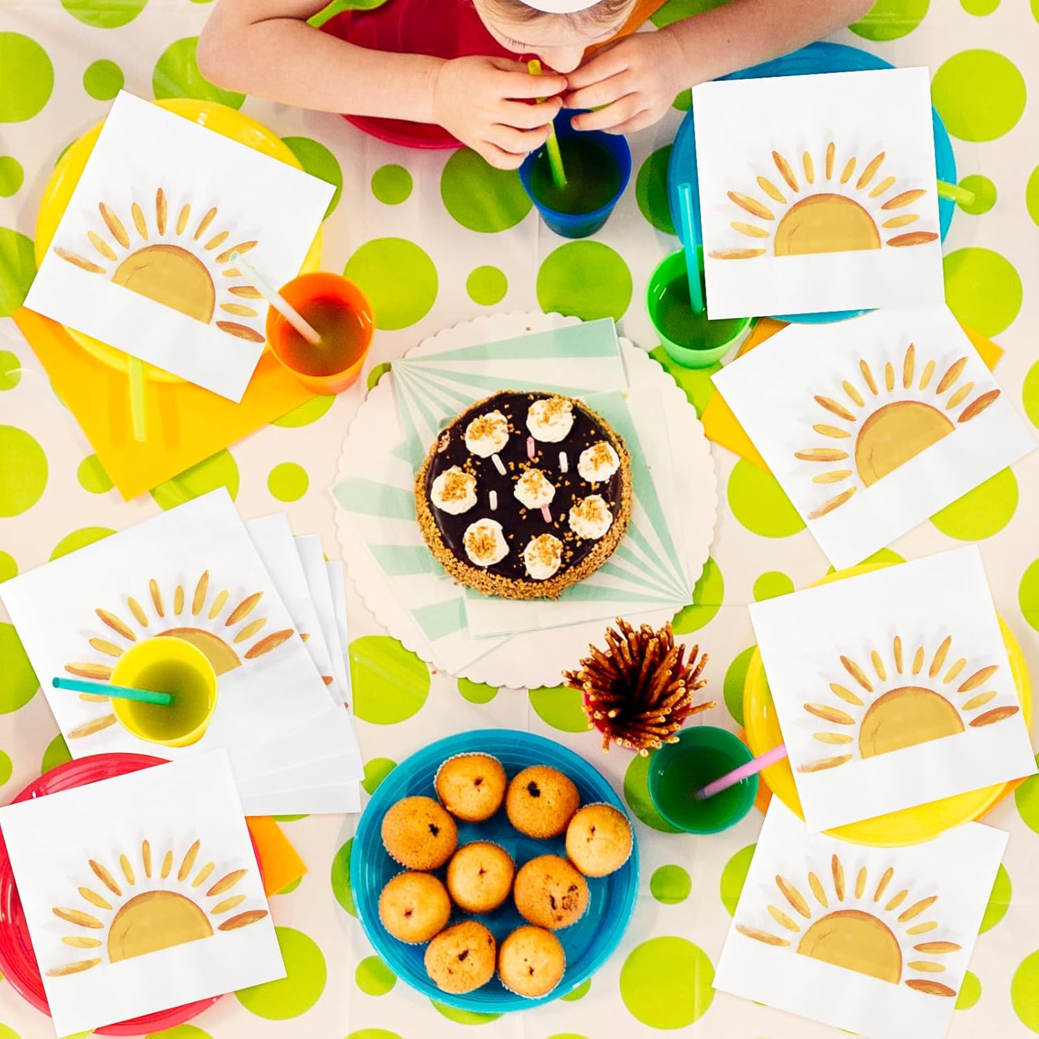60Pcs Boho Sun Paper Napkins Sunshine Napkin Disposable First Trip Around The Sun Cocktail Dinner Napkins for Birthday Baby Shower Party Supplies Birthday Decorations (13" x 13") - Image 5