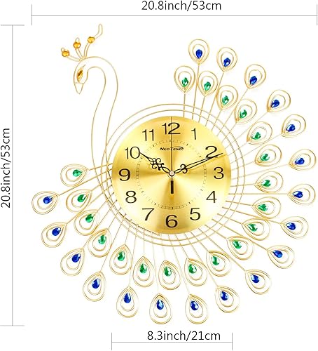 Miniatura 4 de Reloj de pared Neotend con diseño de pavo real 3D de 40 piezas con diamantes