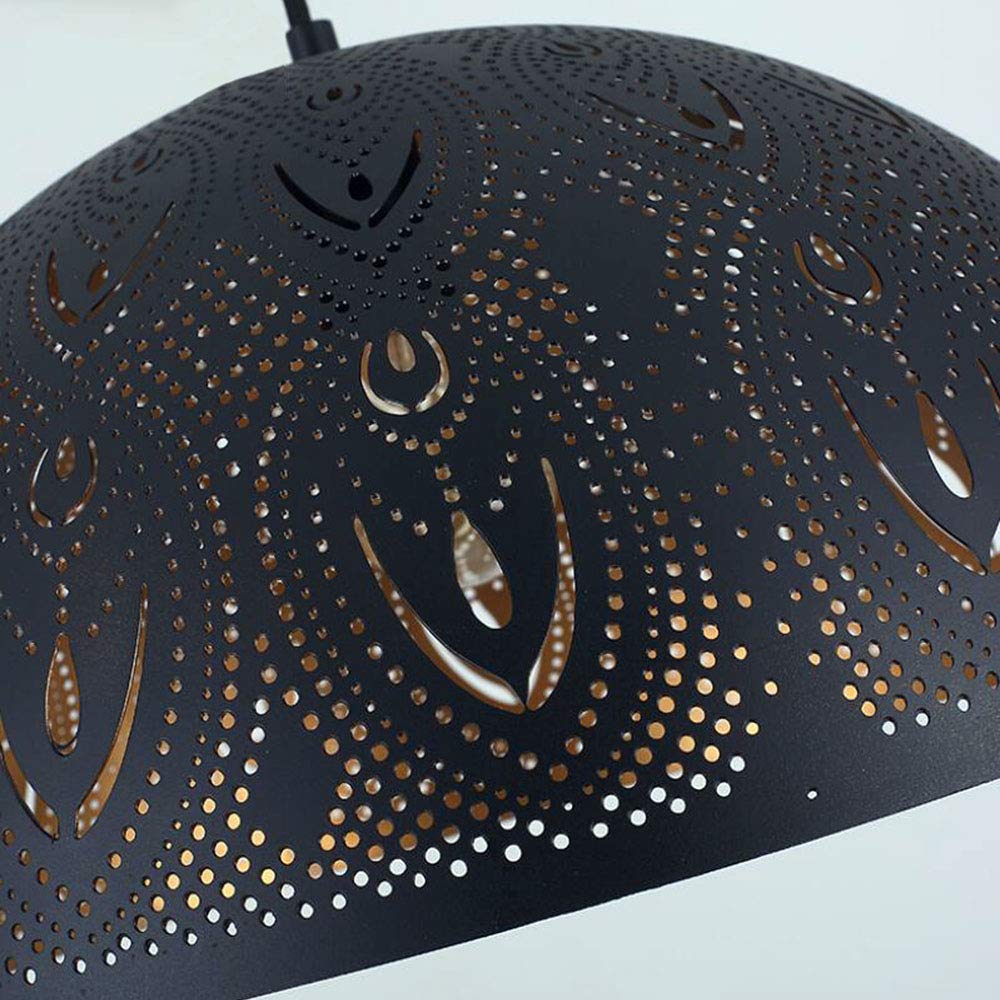 Vintage E27 Pendelleuchte Schwarz Gold Metall Hängeleuchte Rund Halbkugel Hohl Design Esszimmer-Pendellampe Höhenverstellbar Deckenleuchte für Esstisch Küche Cafe Bar Theke Gastronomie,φ30CM