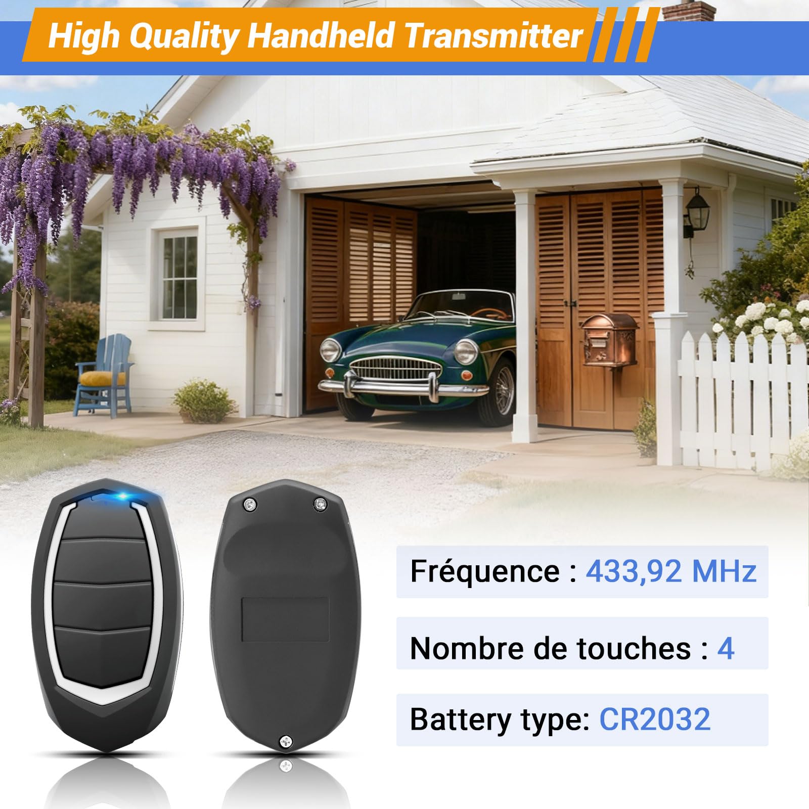 3 Piezas Mando Puerta Garaje Universal 433.92 MHz, 2 Mandos Puertas Automáticas con 4 Canales, Compatible con Motorline MX4SP, MXS4SP, MX5SP, RCM, DSM, Clonador de Código