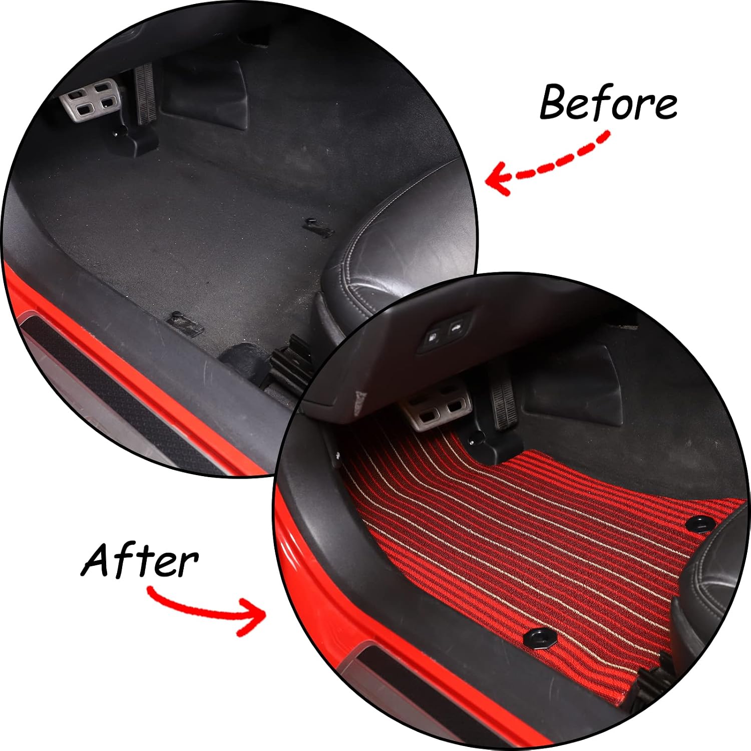 PIUGILH Front Floor Mats Compatible with Corvette C6 Z06 ZR1 2005-2013, All Weather Waterproof Anti-Slip Fiber & TPE Rubber Floor Protection Liners 2PCS, Red
