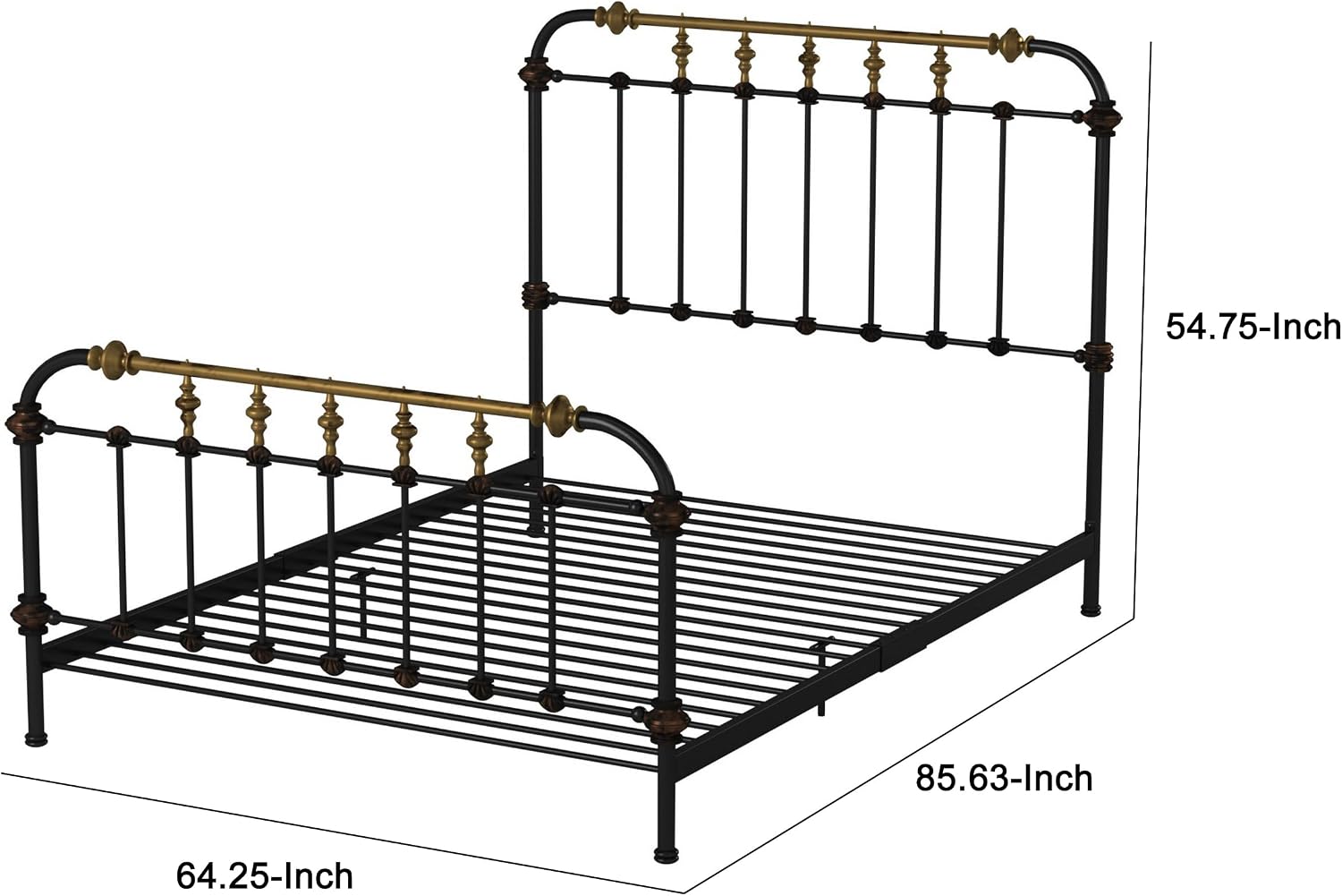 Benjara Benzara Transitional Queen Metal Bed, Black and Gold,