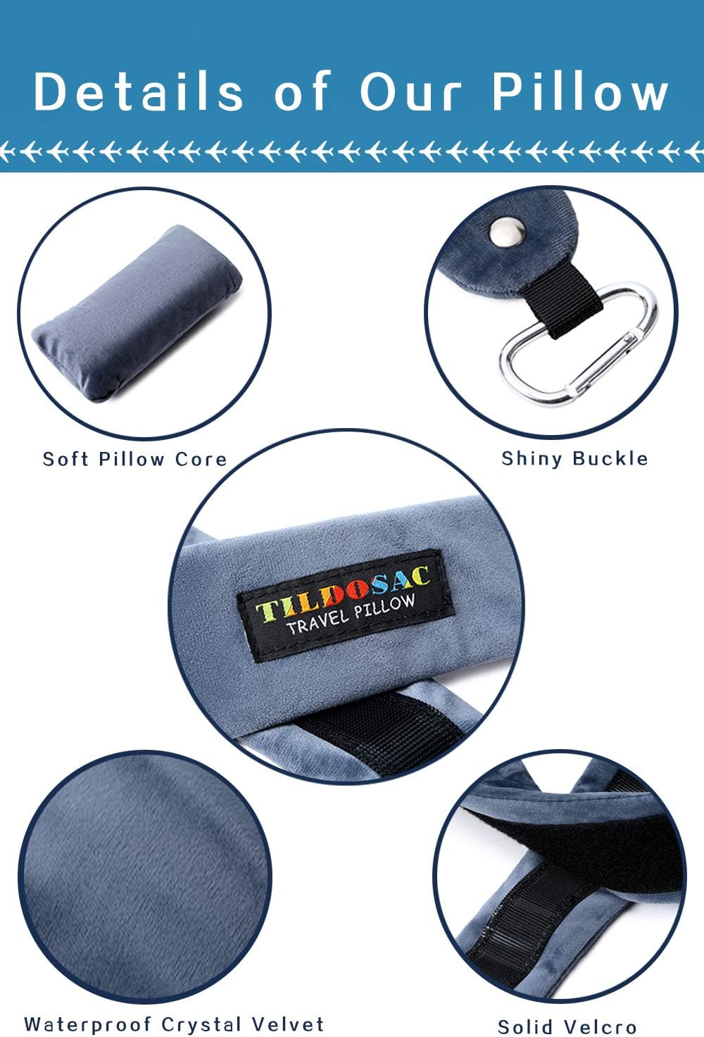 TILDOSAC Travel Pillow Neck Pillow for Airplanes, Customized Adjustable Soft Neck Support Memory Foam Pillows, Best Pillow for Traveling on Airplane, Car, Train, Portable Design Neck Cushion