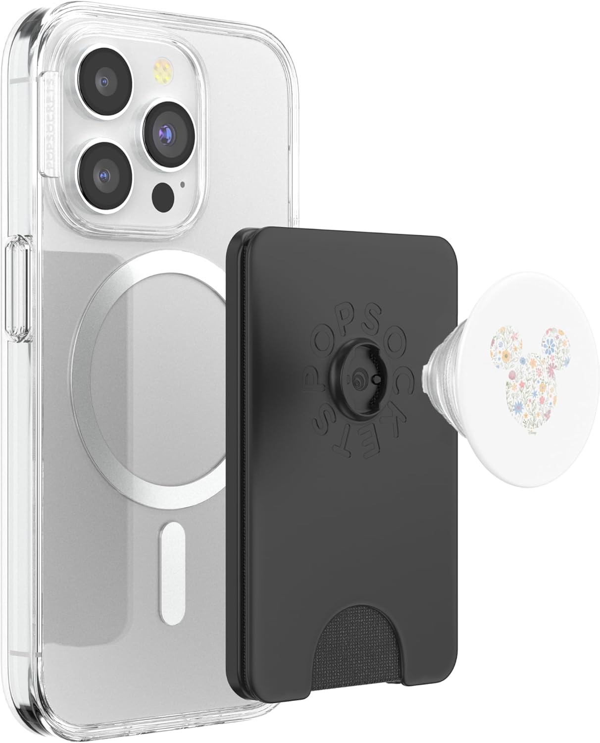 Mickey Mouse Floral Silhouette Art PopSockets PopWallet for MagSafe