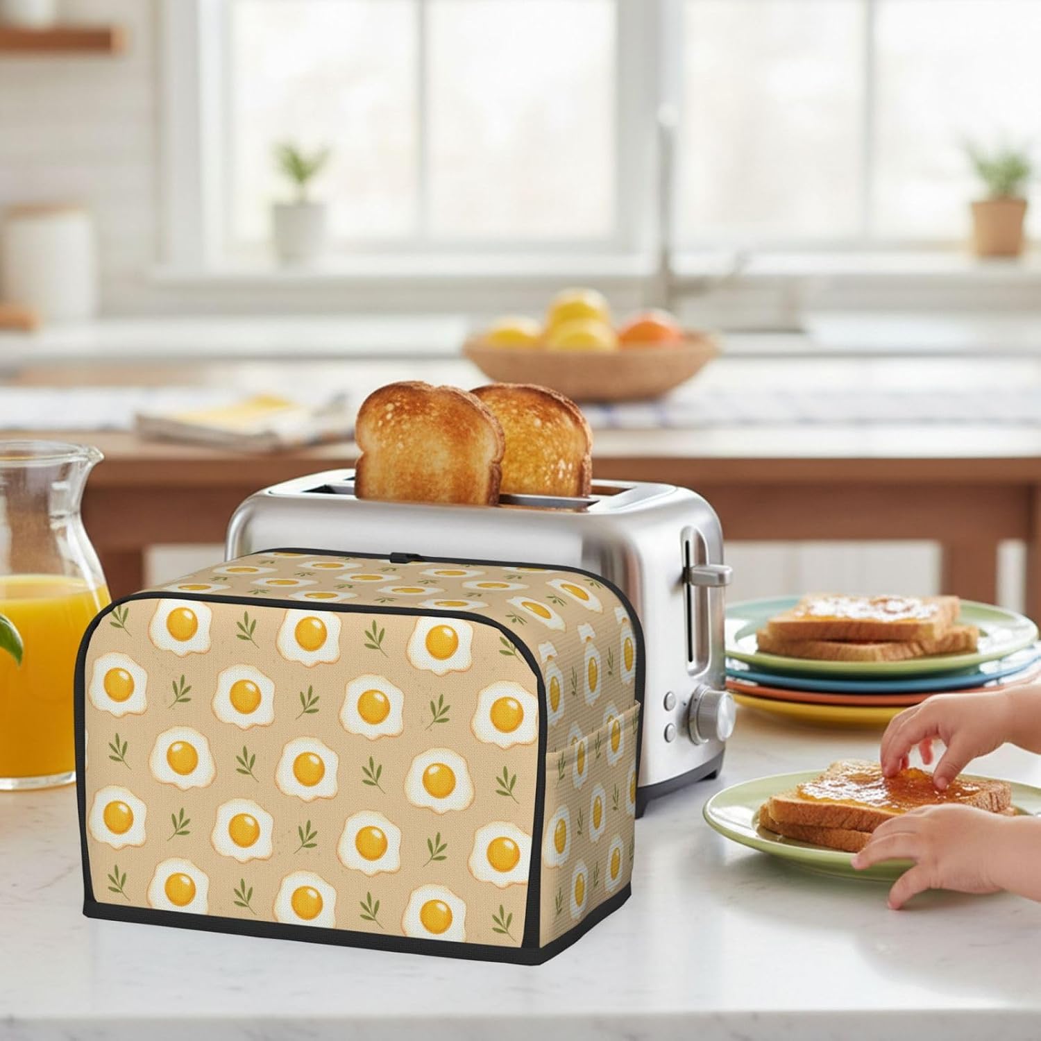 2 Slice Toaster Cover Rustic Fried Egg Botanical Water-Resistant Bread Maker Dust Cover with Storage Pocket, Washable Kitchen Appliance Protector, Housewarming Gift, 11.4x7.5x7.9 Inch