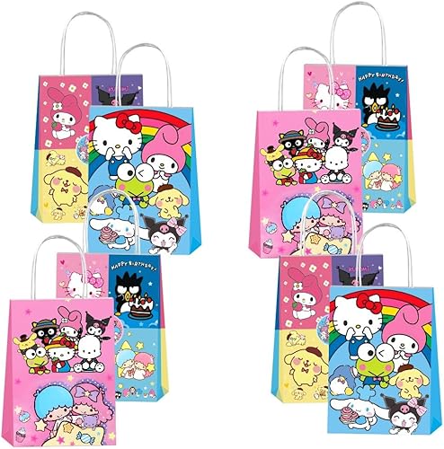 Miniatura 5 de ARHAVI 12 bolsas de regalo de fiesta de gatitos y amigos con asas para decoración de suministros de fiesta de cumpleaños de niños