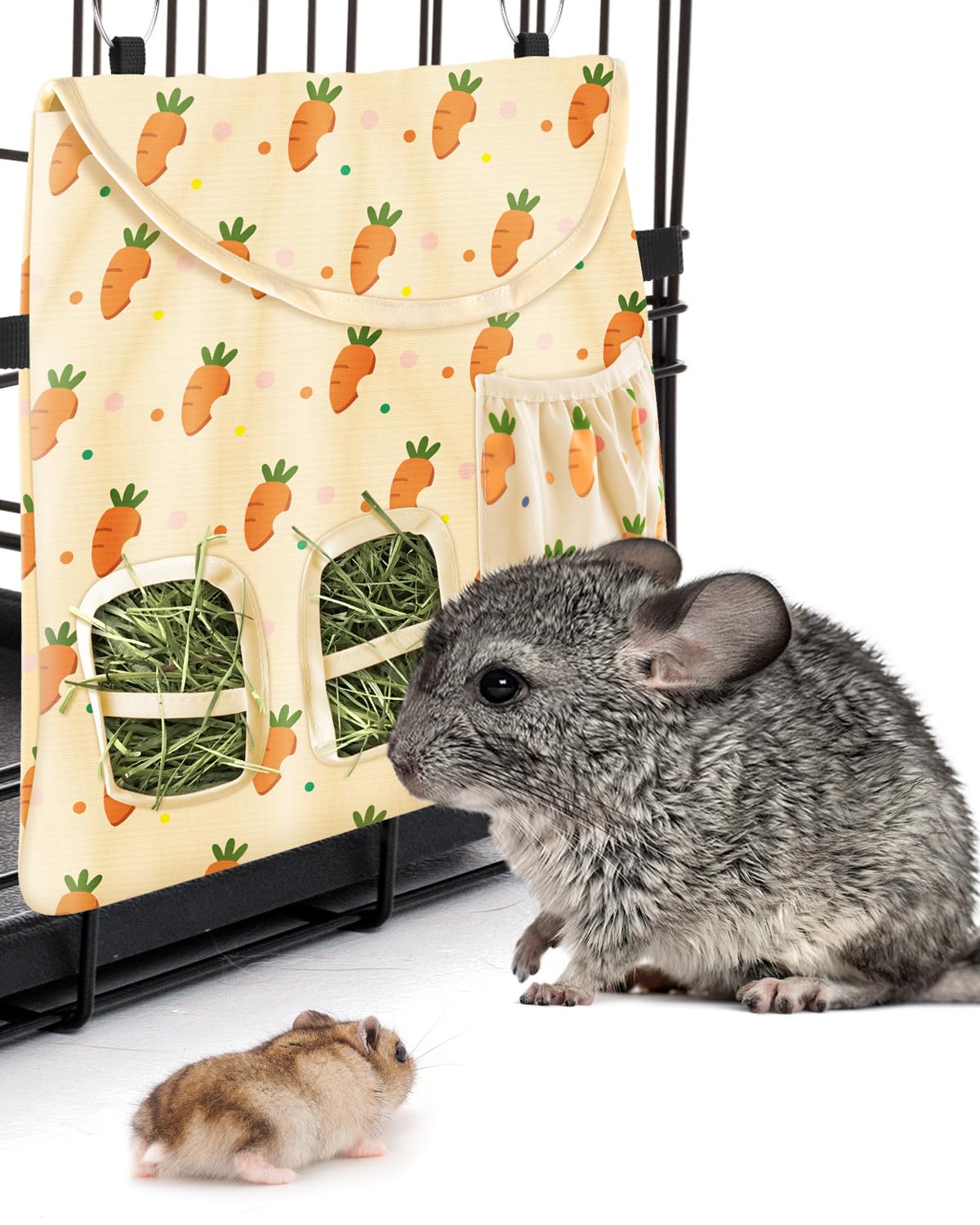 Bissap 2PCS Rabbit Hay Feeder Bag, 2 Holes Hanging Hay Feeder Guinea Pig Hay Bag for Rabbits Bunny Chinchillas Hamsters Rats and Other Small Pets Small Animal - Pink & Beige - image 5