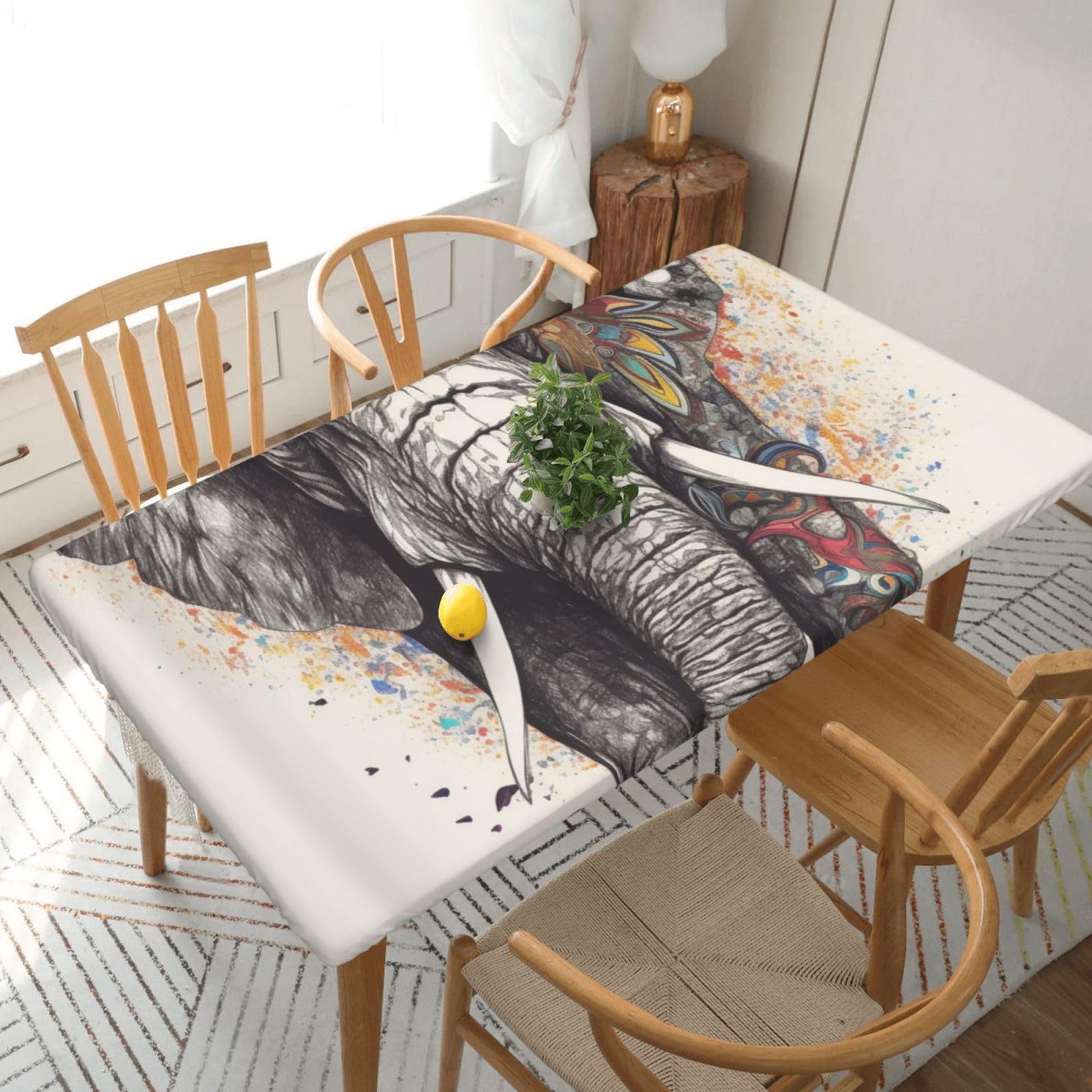 WPKJU Elephant Printed Tablecloths 5ft Rectangular Table Covers Washable Polyester Decorative Table Cloth for Dining Table Picnic Wedding