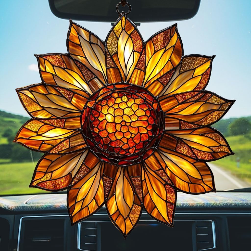 Sunflower Acrylic Suncatcher Stained Glass Effect Window Car Hanging Christmas Ornament Indoor Outdoor Decor Garden Sun Catcher Panel for Sunflower Lover for Women Mom Grandma