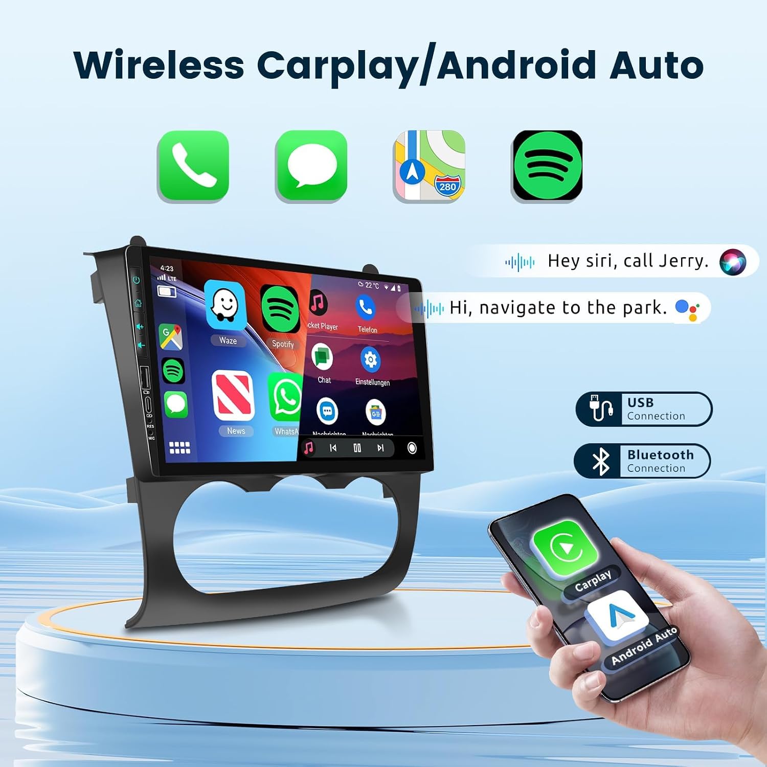 2G+64G Android Car Stereo for Nissan Altima 2008-2012 with Wireless Carplay Android Auto, 9“ Touch Screen Bluetooth Car Radio Support GPS Navigation WiFi FM SWC USB Backup Camera (Manual A/C)