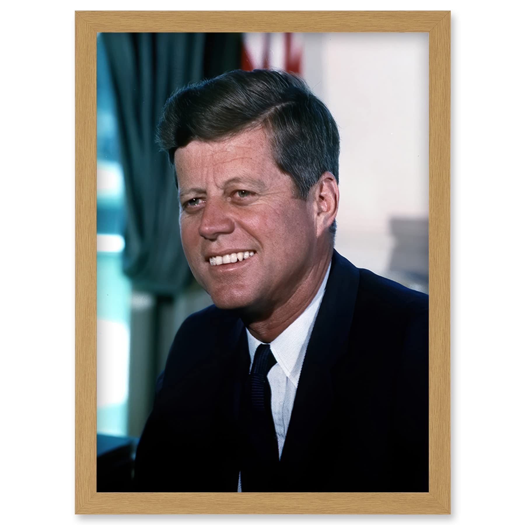 Artery8 US President John F Kennedy Portrait Photo Artwork Framed Wall Art Print A4