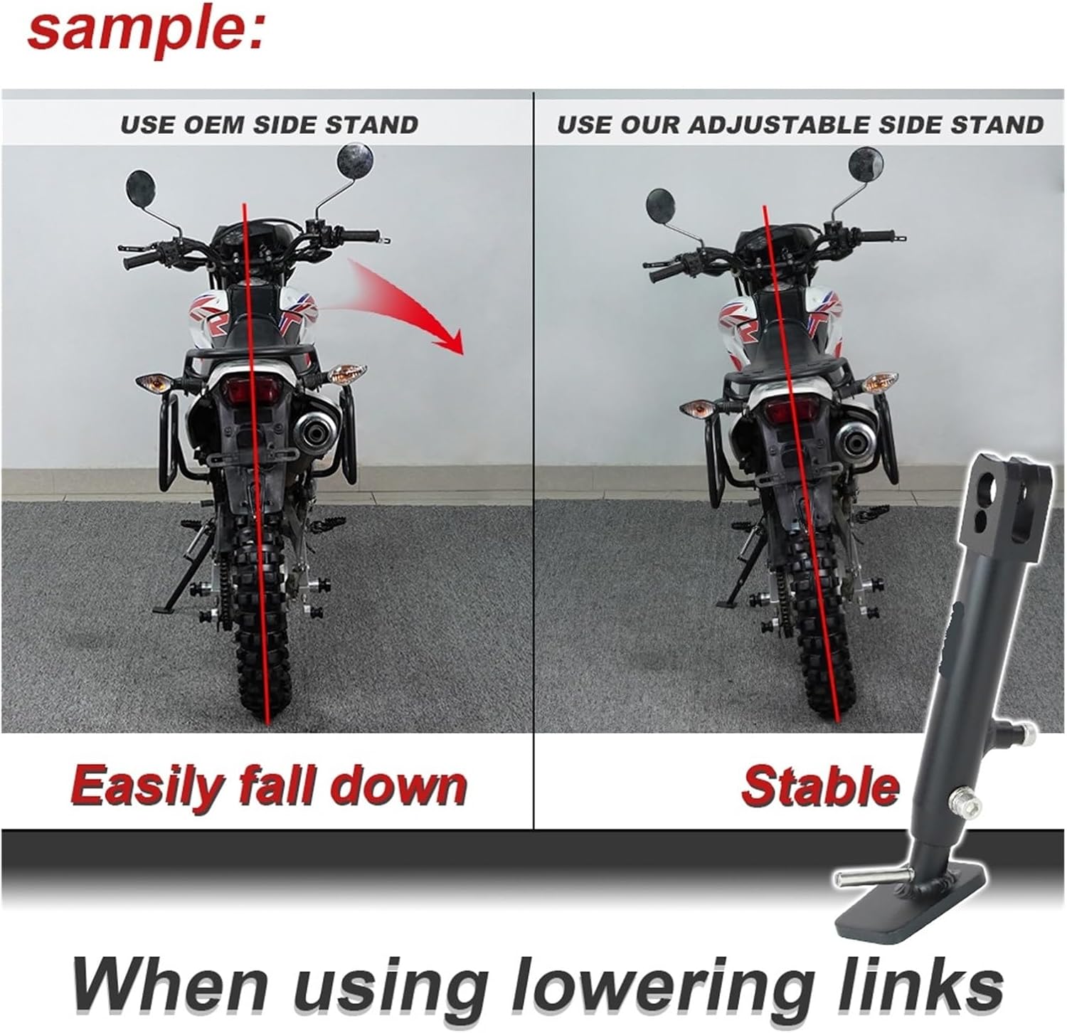 Motorcycle Adjustable Kick Stand Side Stand Compatible With CBR600RR 2007-2025 Kickstand Foot Support Lowering Kit Aluminum