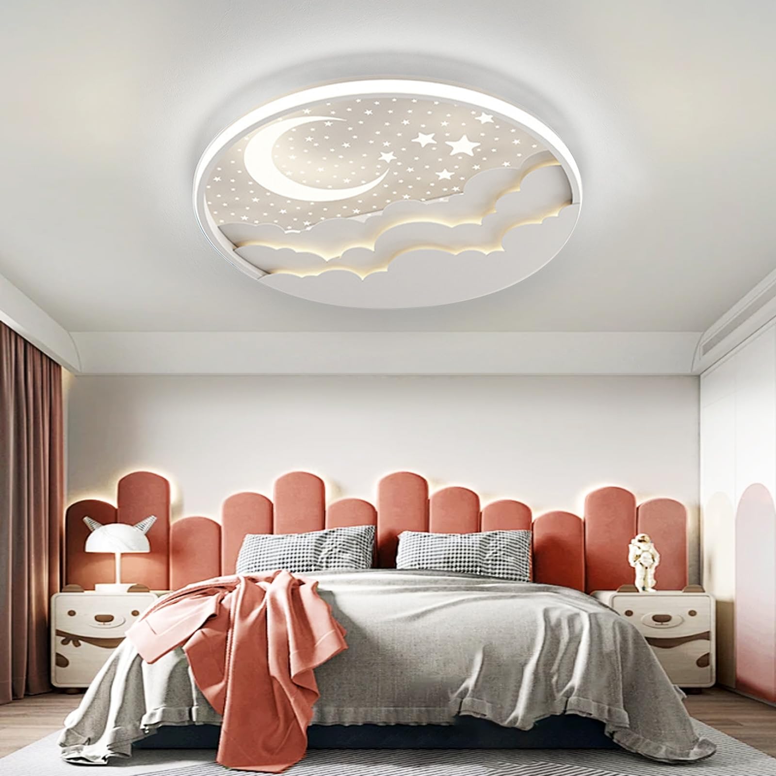 Lámpara de Techo LED Regulable, Lampara infantil Techo Moderno de Estrella y Luna, Luz de Techo Infantil Dormitorio con Control Remoto, Plafon Techo para Habitación de Infantil, Dormitorio, Blanco