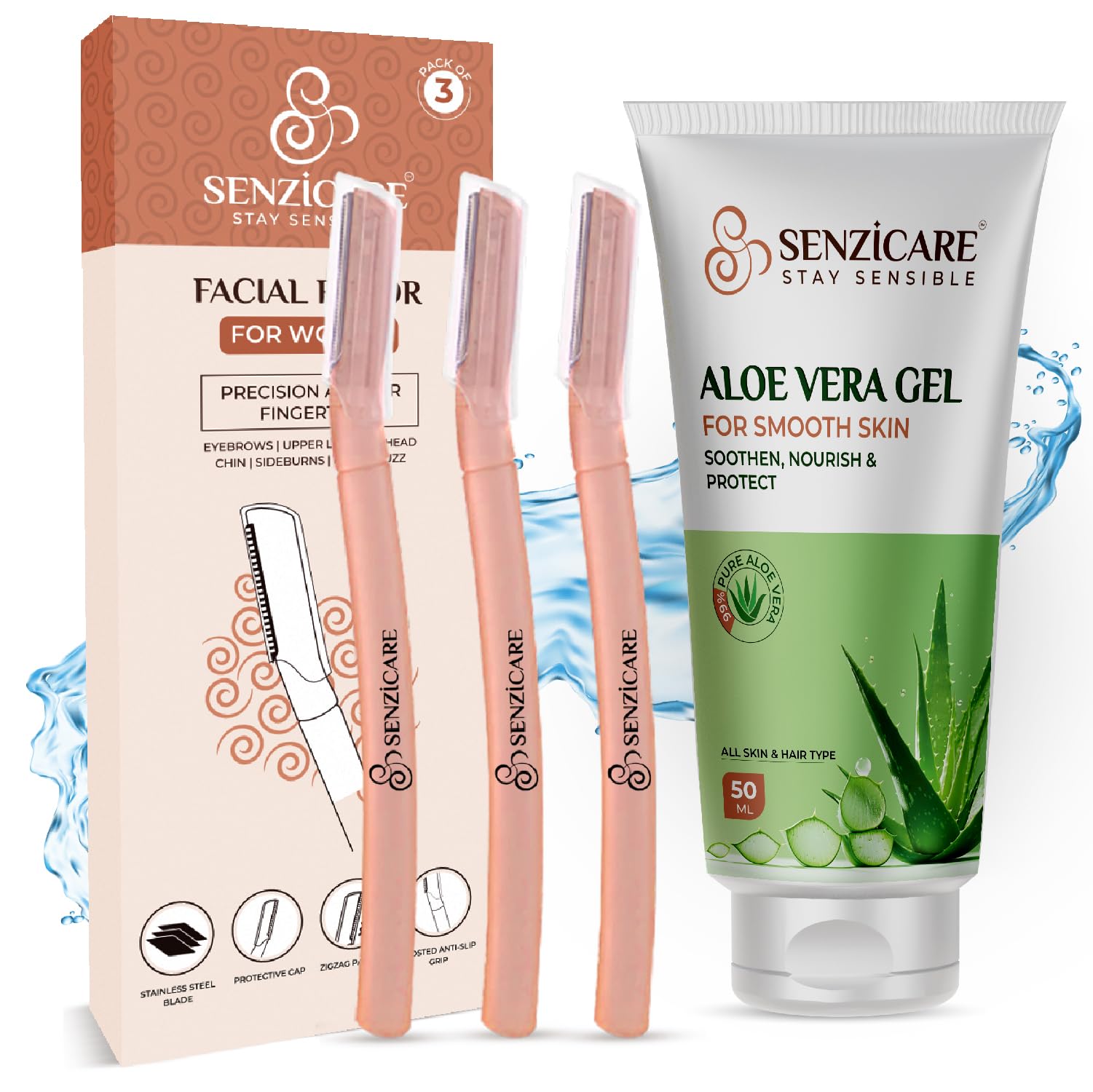 Senzicare Reusable Face Razor for Women Facial Hair- 3 Razors & Aloevera Gel | Instant & Painless Hair Removal | For Eyebrows, Upper Lip, Forehead, Peach Fuzz, Chin and Sideburns (B0CJRP48WD) Amazon Price History, Amazon Price Tracker