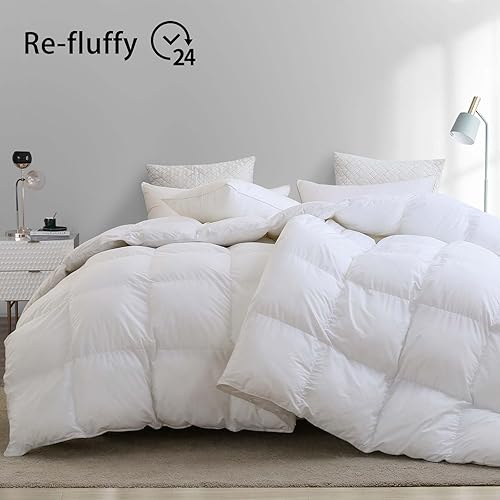 Miniatura 6 de L LOVSOUL Edredón blanco individual XL, relleno de plumón de ganso, relleno de edredón esponjoso para todas las estaciones, peso medio de 35 onzas
