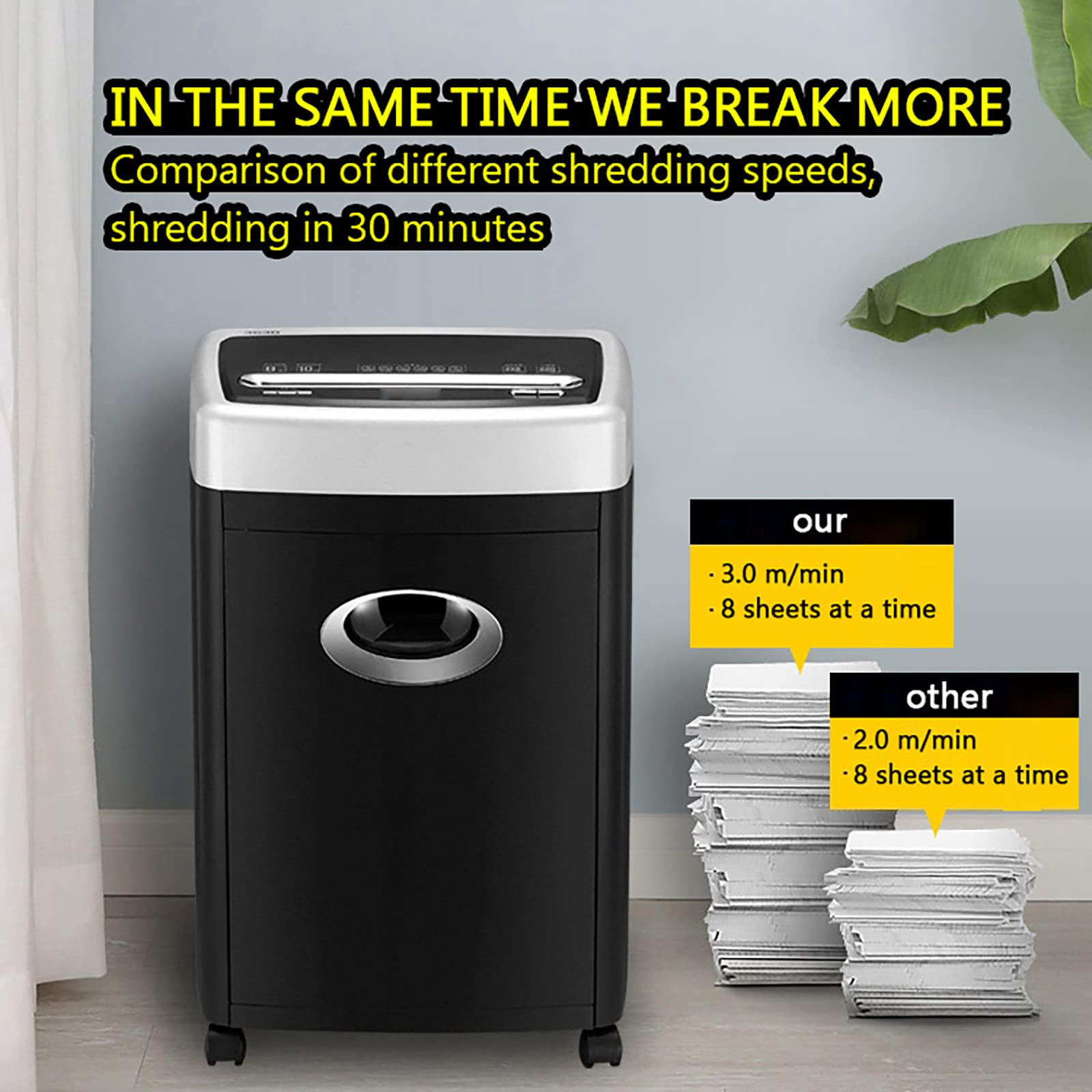 Trituradora de papel microcortada de 16 hojas, 4 x 40 mm, con ruedas empujables con cubo de basura extraíble de 25 L para papel A4, tarjetas de crédito y grapas