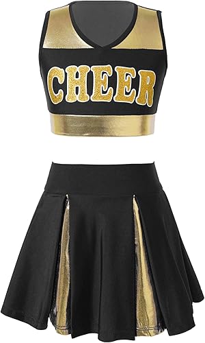 winying Disfraz de animadora para niños y niñas, 2 piezas, sin mangas, disfraz de líder de animación, cosplay, baile, disfraz elegante