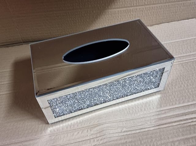 Tok Mark Traders Mirrored Tissue Box Holder Glass Crystal Storage Box For Home Decor Table Napkin Holder Table Silver Home Living Room