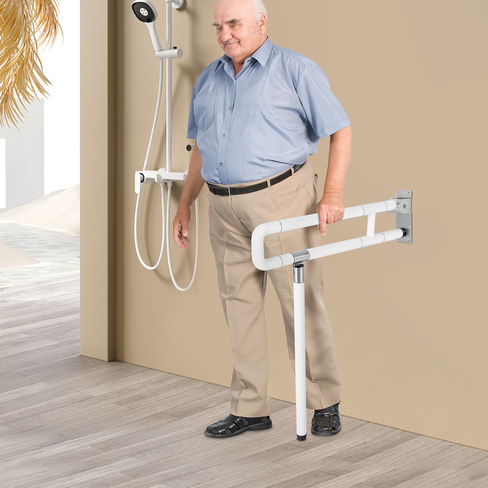Asidero plegable para inodoro de acero inoxidable y ABS, antideslizante, con anillo luminoso, soporta 100 kg, asa de soporte de pared para baño, para personas mayores, embarazadas y discapacitados, 60