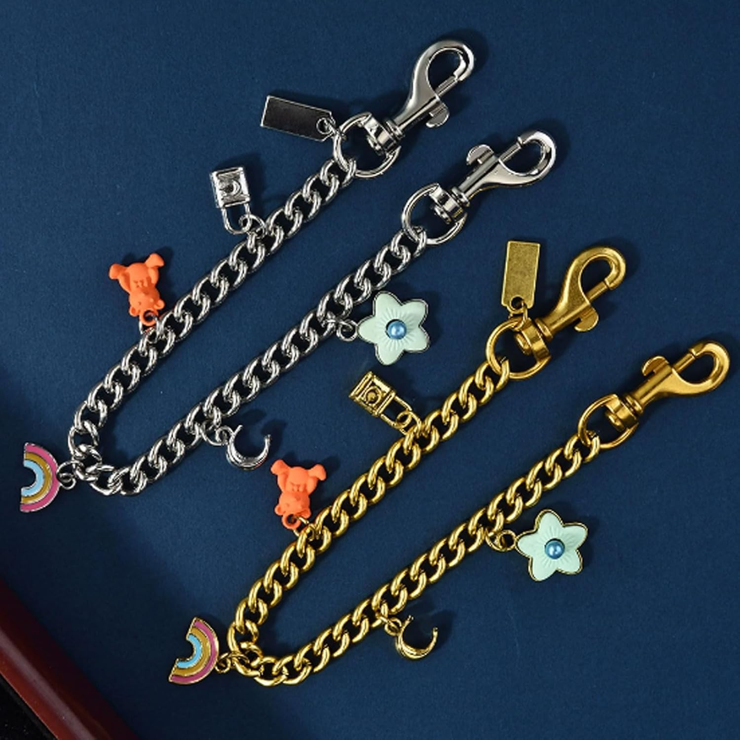 Metal Lock Bear Rainbow Flowers Wallet Chain Keychains Bag Charms Cute Purse Charms Purse Accessories For Women (gold) - Image 8