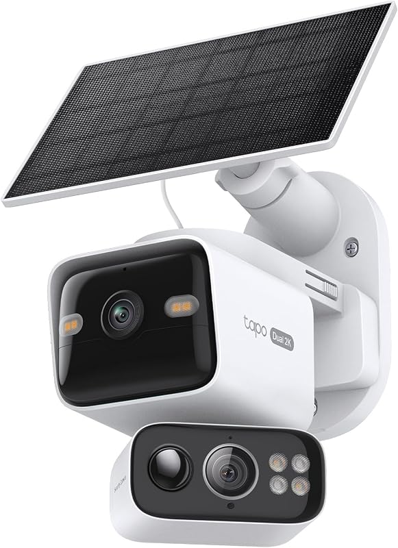 2K Dual Lens Pan/Tilt Security Battery Camera w/Solar, C645D KIT | 165° Wide-Angle + 6mm Telephoto, Free Person/Vehicle Detection, 360° Pan, SD/Cloud Storage, Works w/Alexa & Google