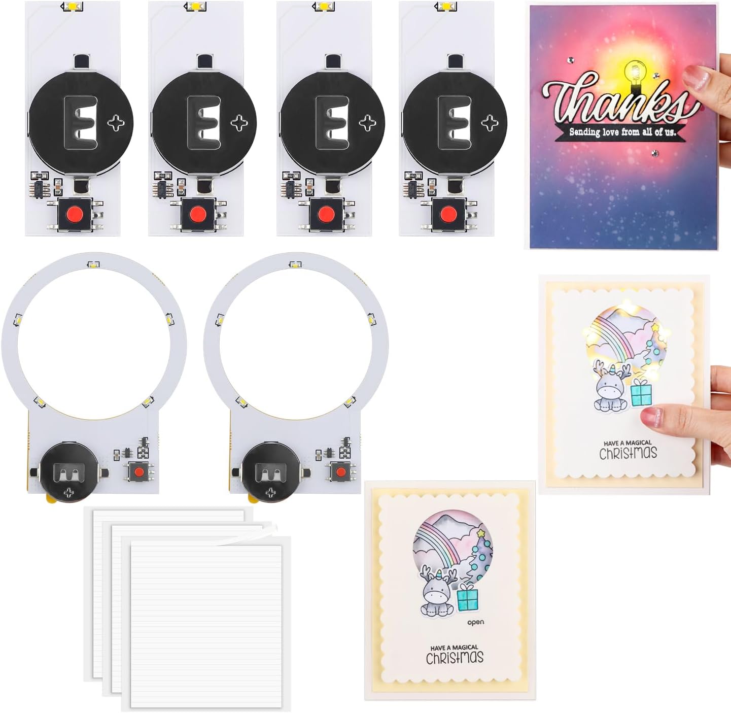 BAOFALI 6PCS/Set 2Circular Halo 5 Lights & 4Pcs Creative 1Easy Halo Lights & Easy Lights for DIY Light-Up Christmas Cards Making Scrapbook Decoration Light-Up Units with Warm White LEDs