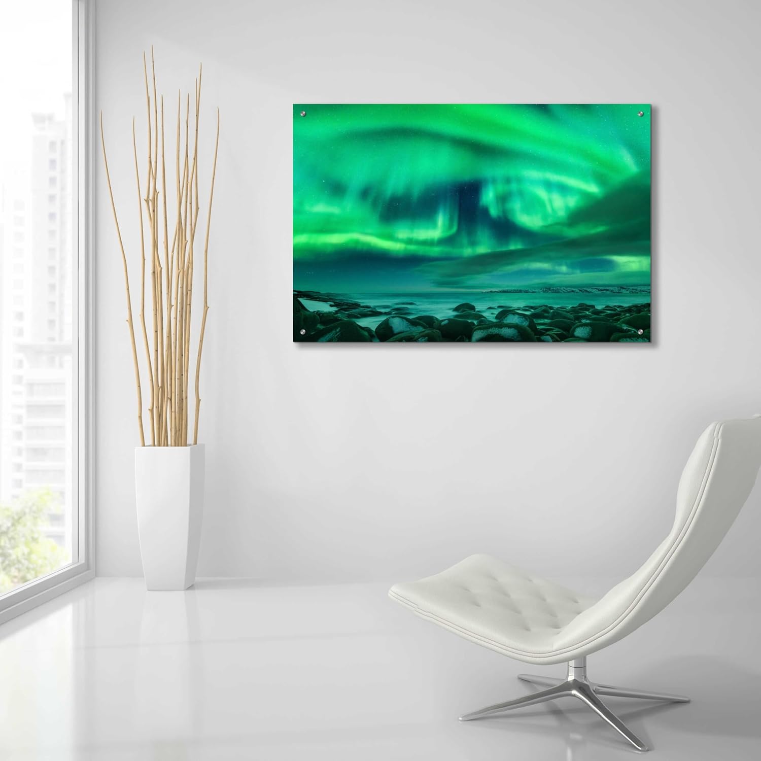 Epic Art 'Aurora Borealis Over Ocean' by Epic Portfolio, Acrylic Glass Wall Art, 36"x24"