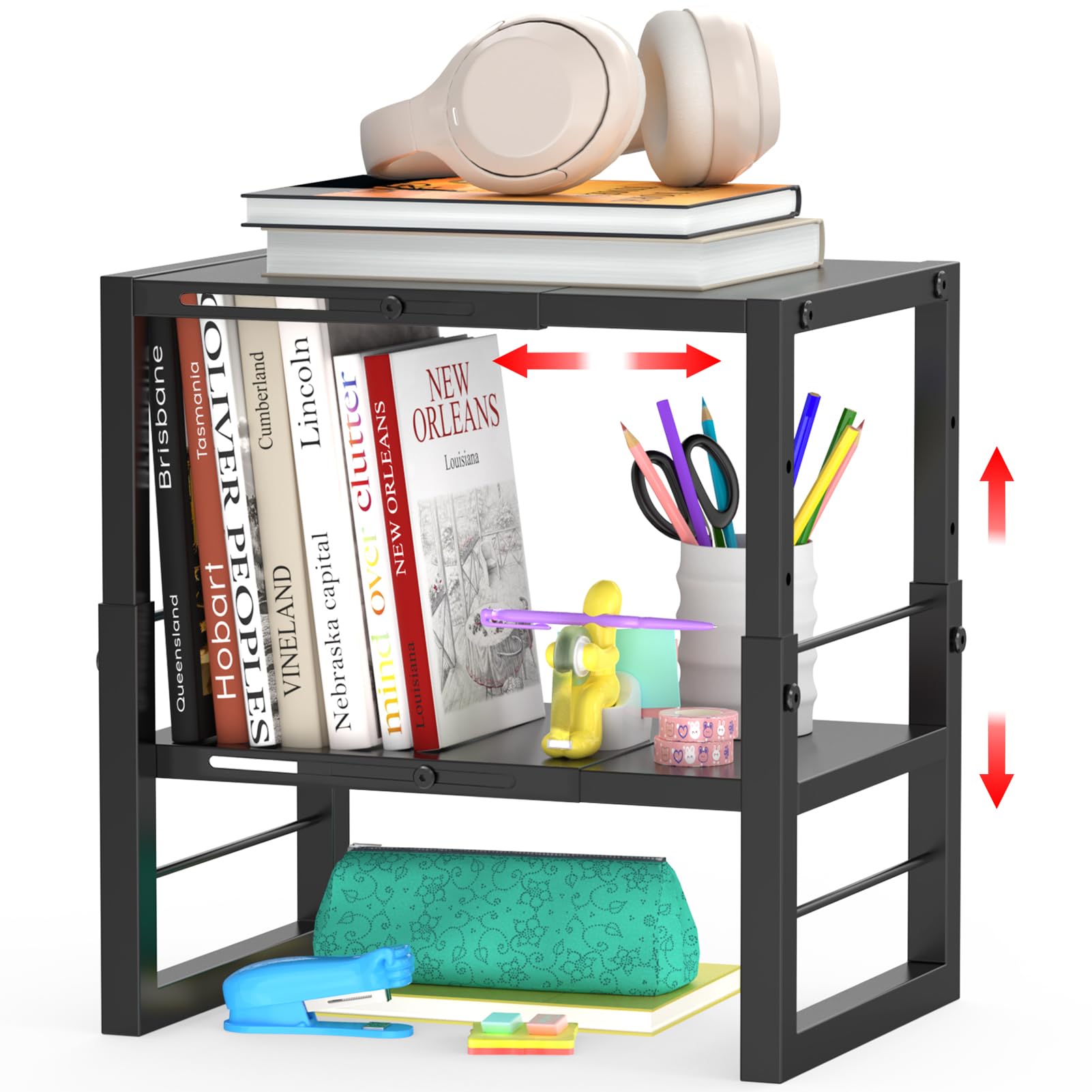 Locker Organizer Shelf School Adjustable Width and Height Stackable Metal Locker Storage Organization for Standard School Office and Gym Lockers Black