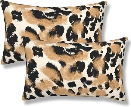 Animal Leopard Print Throw Pillow Covers Black Brown Leopard Lumbar Pillow Cover 12x20 Inch Set of 2 Cheetah Animal Skin Pattern Pillowcase Rectangle Cushion Cases for Bed Sofa