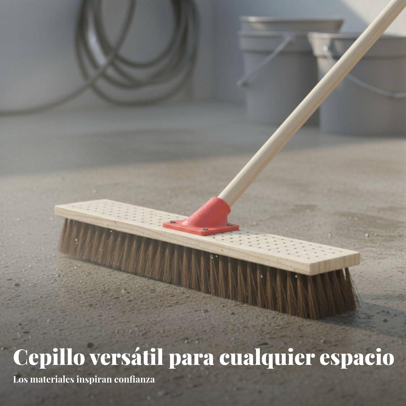 Gralara Cepillo para Suelo Cepillo de Fregar Escoba Rígida Cepillo de Piso Cepillo para Superficies Ásperas con Cerdas de Fibra de Palma y Base de Madera, 40CM, Solo Cabezal De Cepillo