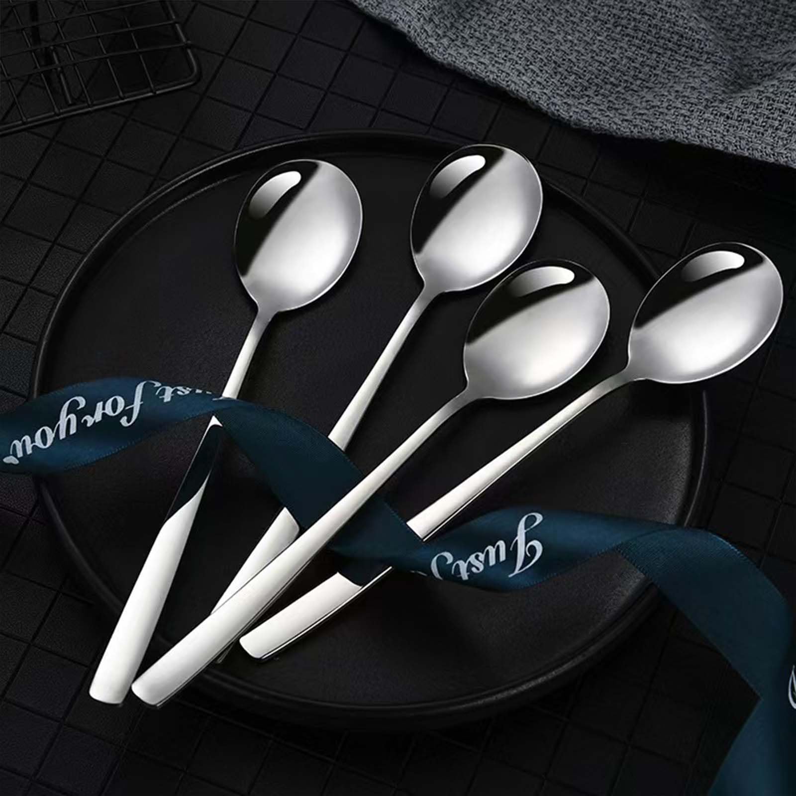 Cuchara grande de sopa de acero inoxidable apta para lavavajillas, cucharaditas grandes con borde redondo, cucharadas de 8 pulgadas (4) 6
