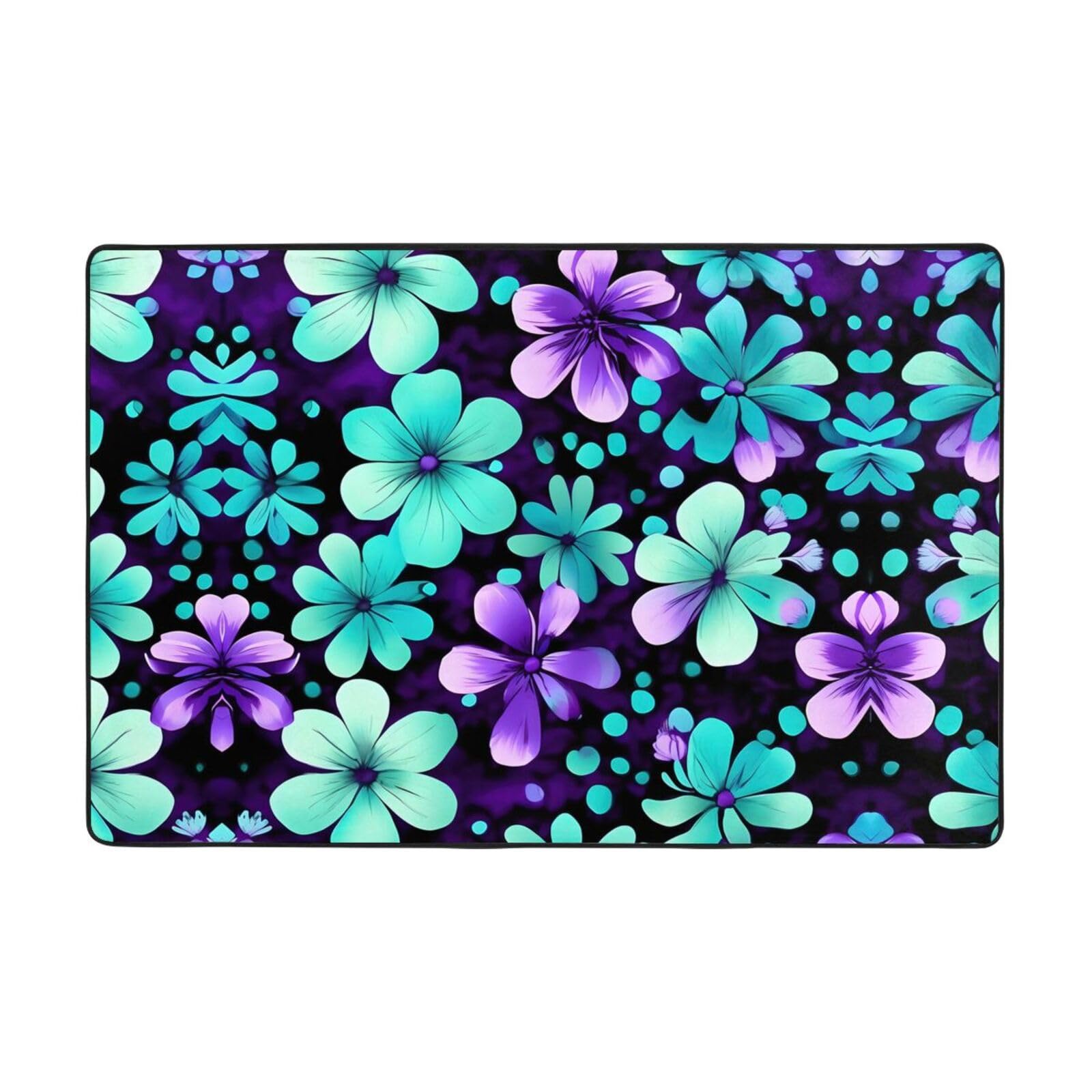 Tapis super doux pour salon imprimé fleurs violettes design raffiné haut de gamme