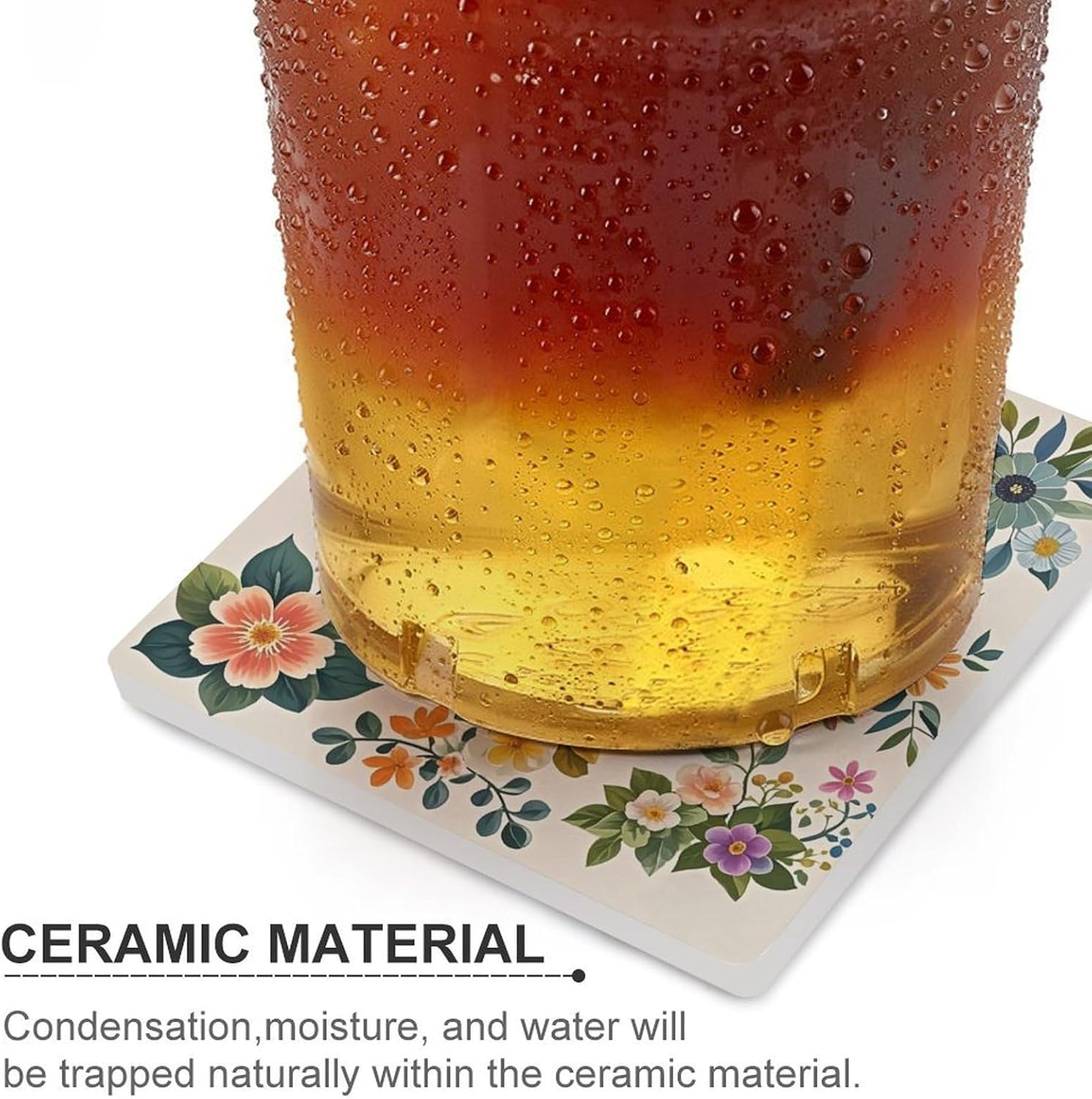 Various Floral Designs Coasters Absorbent Ceramic Coasters for Drinks Coaster with Cork Backing for Table Protection Square Drink Cup Mat Modern Style Coaster for Coffee Table