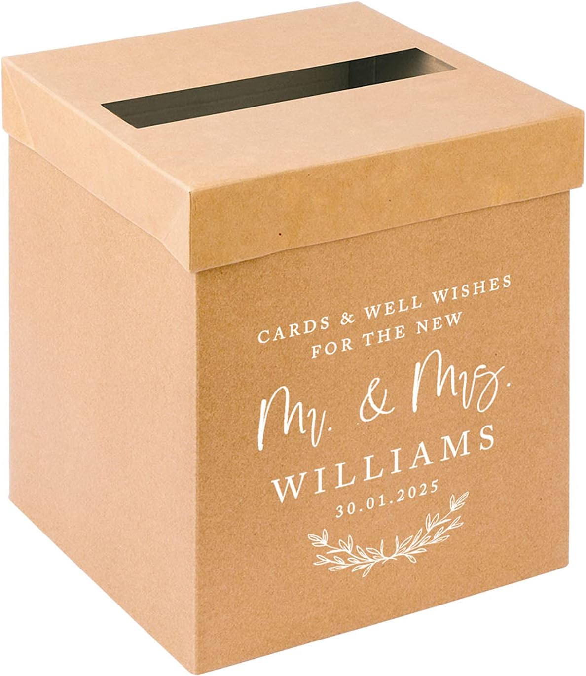 Andaz Press Personalized Sturdy Rustic Card Box for Wedding Natural Kraft with White Text Mr and Mrs Custom Post Box Rustic Card Box for Country Wedding Decorations Reception 10x10x10 Inches