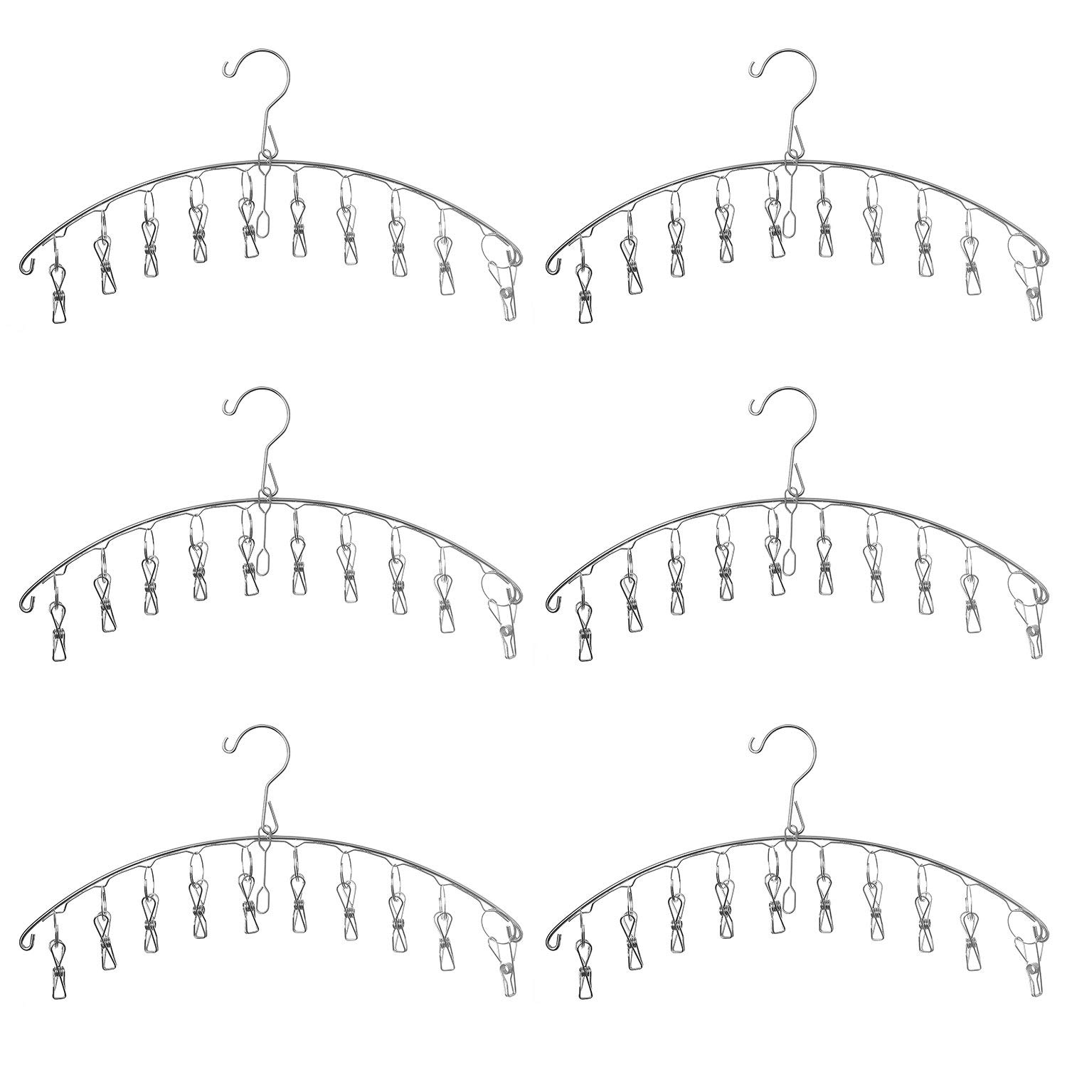 Photo 1 of KINJOEK 6 Packs 10 Clips Clothes Hangers Drying Racks, Stainless Steel Laundry Drying Hanger for Drying Socks, Towels, Diapers, Bras, Baby Clothes, Underwear
