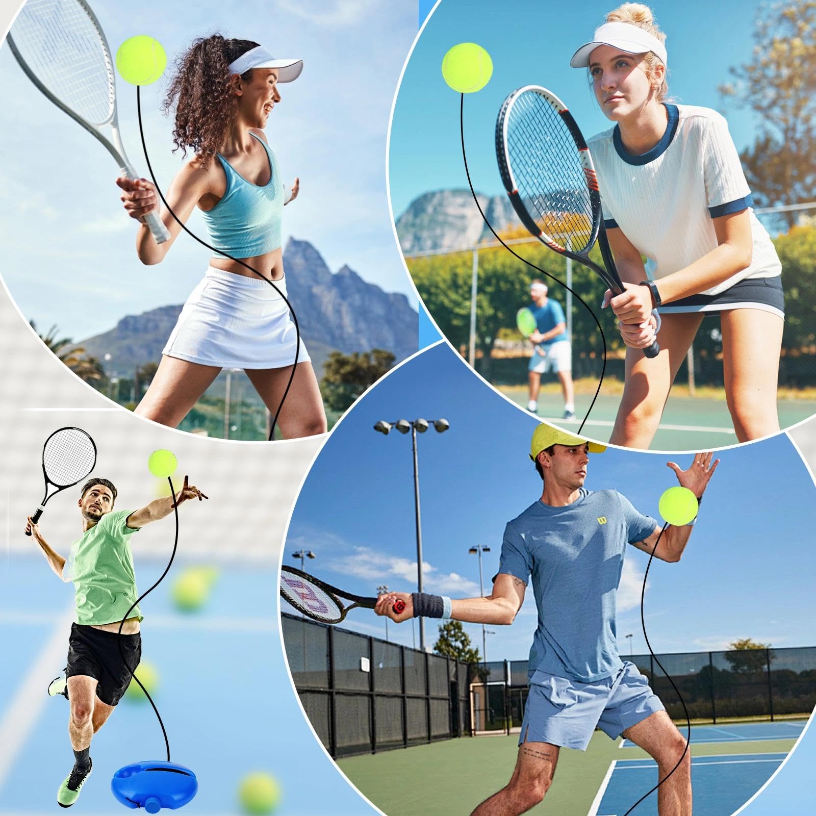 AKONE Tennis Trainer, set da tennis per allenatori, baseboard con 3 palline da tennis metalliche, strumento per l'allenamento del tennis, per adulti