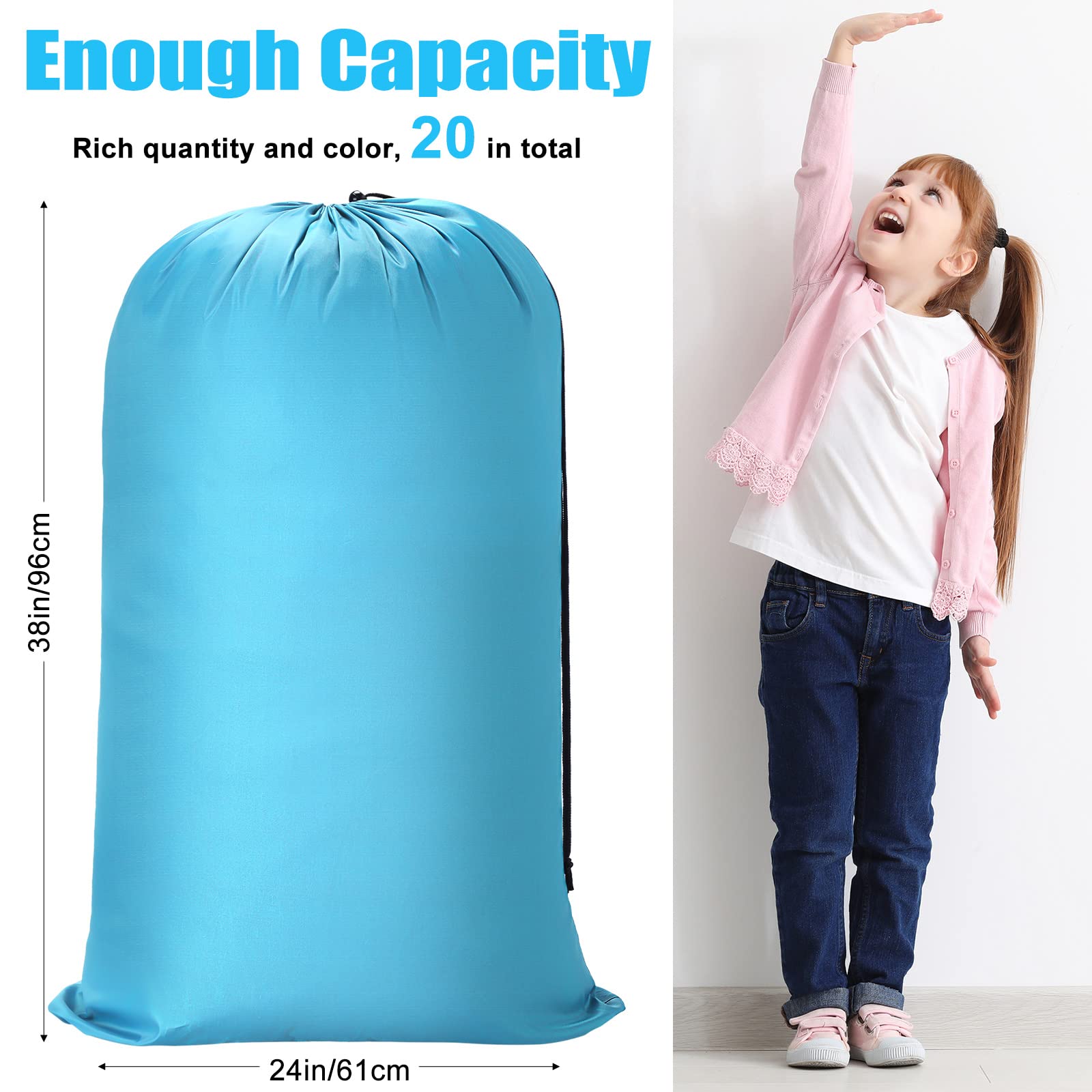 20 Pcs Laundry Bag Washable Travel Laundry Bags with Drawstring Lock Closure Dirty Clothes Bag Large Heavy Duty Bags for Camping Tent Blankets Clothes Yarn Fabric Storage, Assorted Colors Multi Use