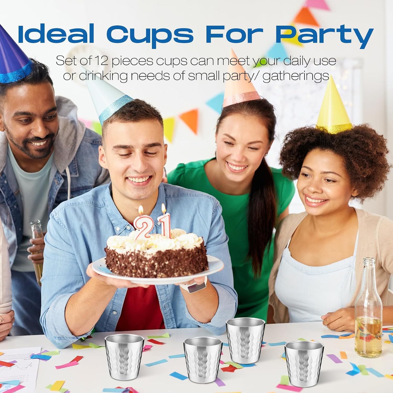 Skylety 12 Pcs Stainless Steel Cups Bulk 5.9 oz Silver Metal Drinking Cups Double Wall Tumbler Glasses Stackable Glasses Insulated Drinking Reusable Silver Camping Mug for Home BBQ Party