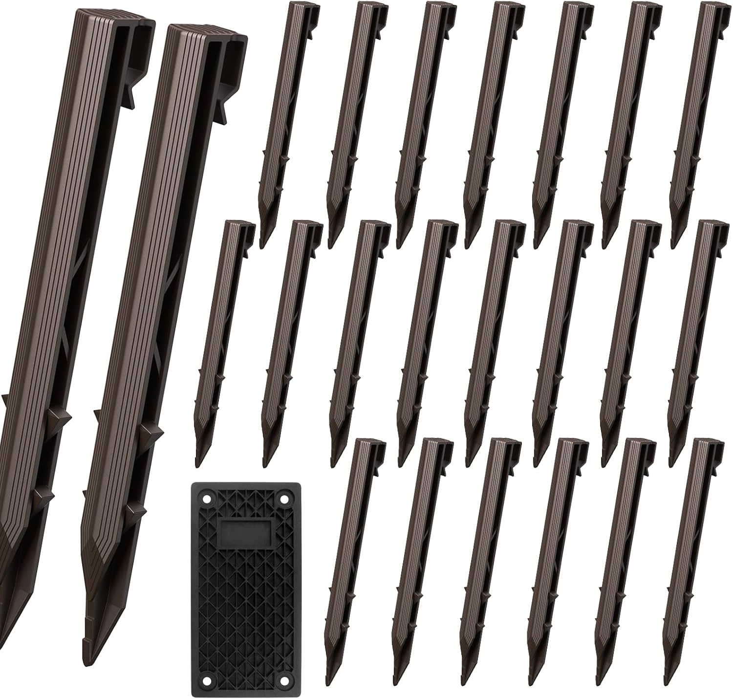 36 Pack Plastic Landscape Edging Anchoring Stakes, 9.8 Inch Heavy Duty Spikes with Plastic Panel for Terrace, Garden Lawn Yard Stakes for Paver Edging Weed Barrier, Brown