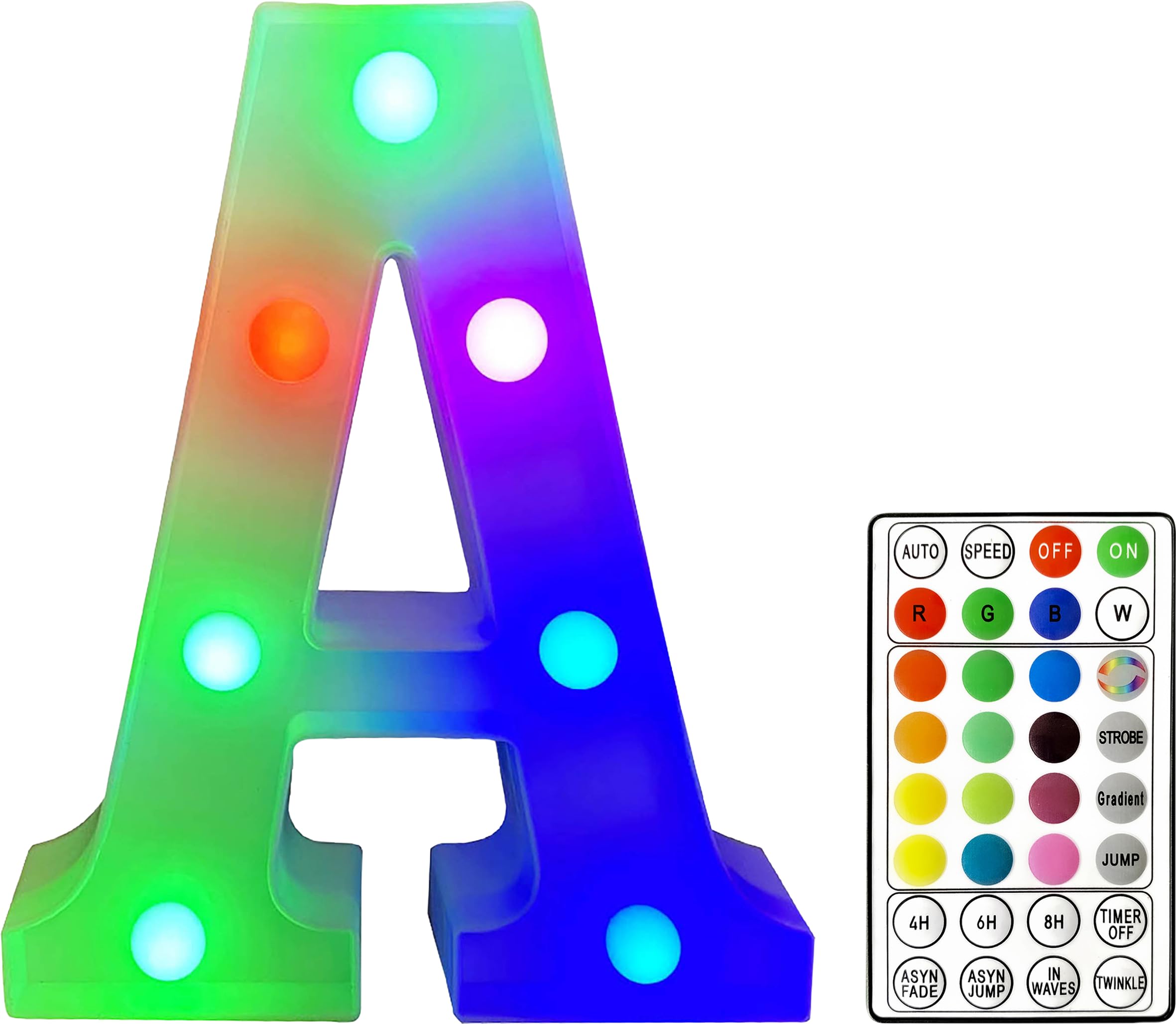 St Helens Home and Garden RGB Colourful Light Up Letter Sign with Remote Control Battery Operated for Parties, Weddings, Celebrations, Bedrooms, Battery Operated. Letter A