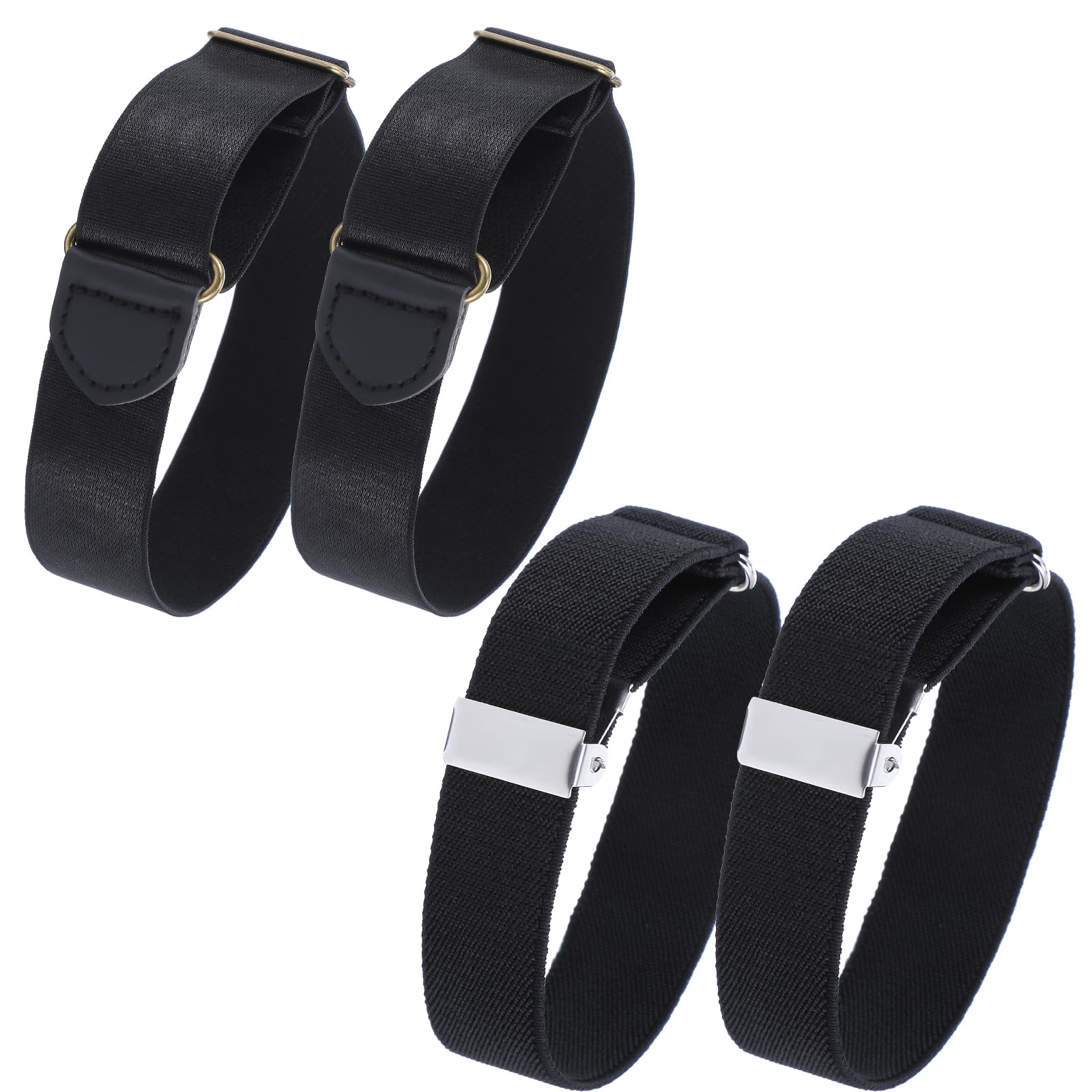 LLOUSSAK 4Pcs Sleeve Garters for Men, Adjustable Arm Band, Shirt Sleeve Holders, Elastic Arm Belt, Anti-Slip Shirt Arm Bands Mens' Sleeve Garters for Shirt 1920s Men Accessories (Gold Silver)