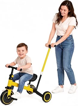 Autrfso Tricycle Évolutif 5-en-1 avec Canne Parentale Réglable