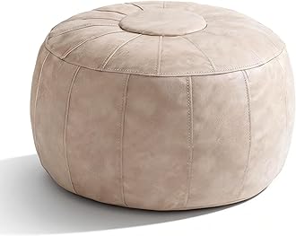 Thgonwid Unstuffed Moroccan Storage Pouf Foot Stool Ottoman Seat Handmade Faux Leather Bean Bag Floor Chair Foot Rest for Living Room, Bedroom or Balcony (Mushroom)