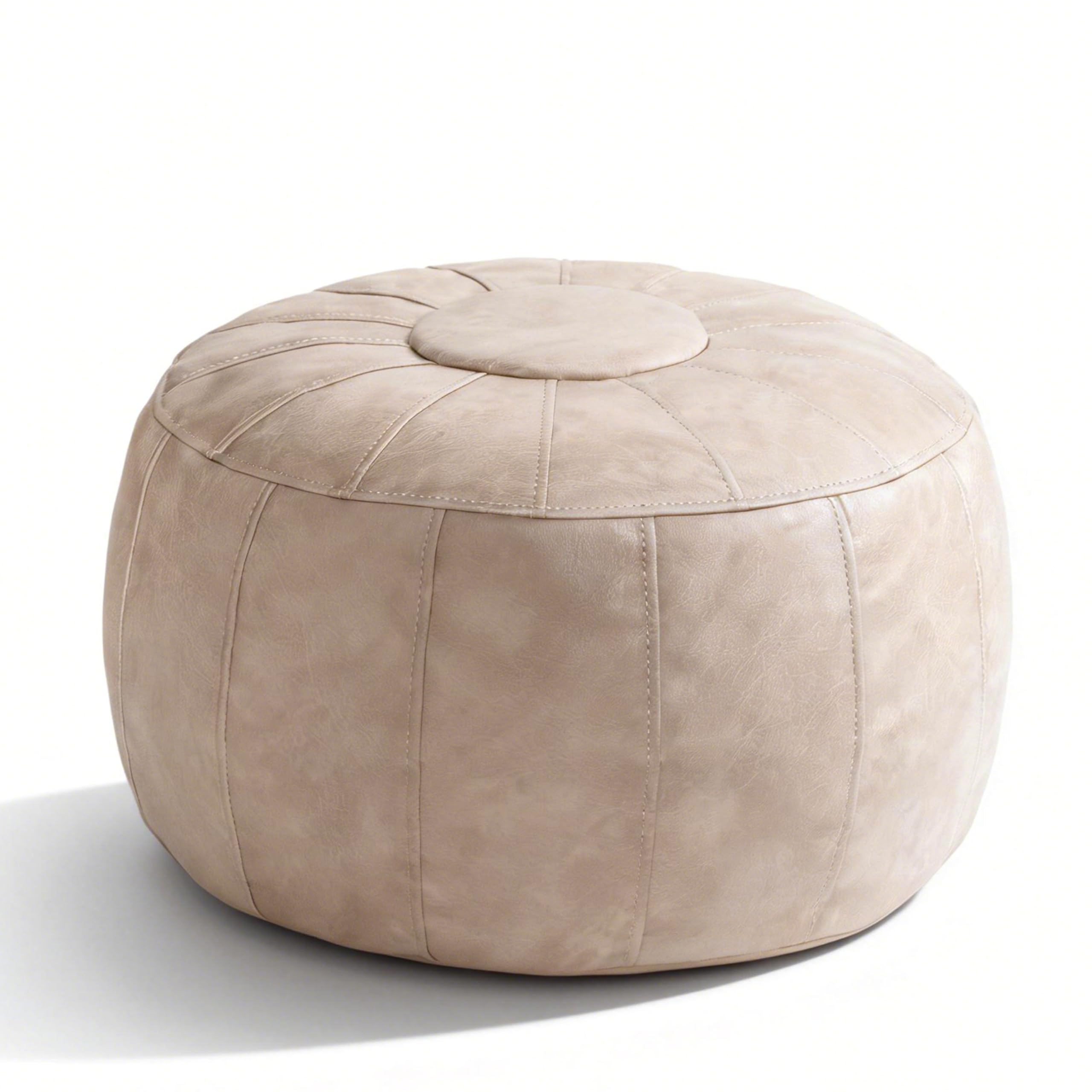 Thgonwid Unstuffed Moroccan Storage Pouf Foot Stool Ottoman Seat Handmade Faux Leather Bean Bag Floor Chair Foot Rest for Living Room, Bedroom or Balcony (Mushroom)