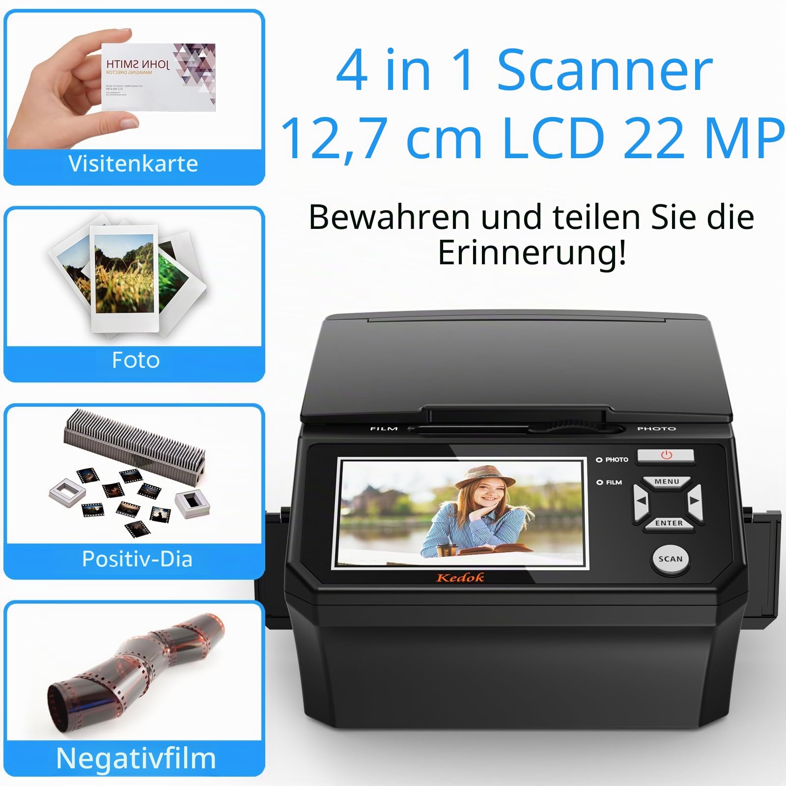 Digitaler Film- und Diascanner 5-Zoll-LCD-Bildschirm 35mm 110mm Film Foto Visitenkarten 22 MP JPEG 8 GB SD-Karte