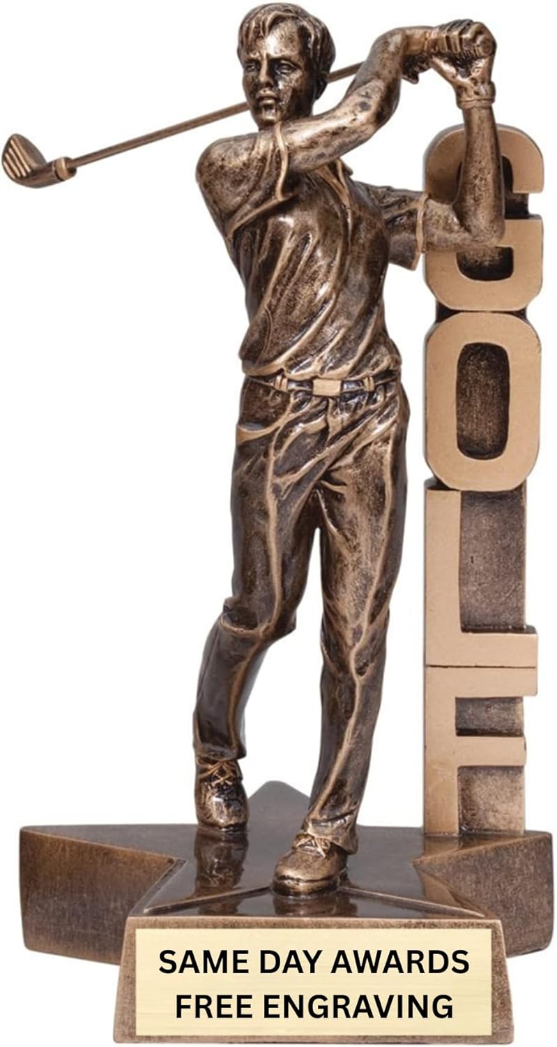 Billboard Golf Trophy Award – Male or Female Golfer Figures – Premium Resin with Custom Engraving – 6.5 or 8.5 Inch Recognition for Tournaments, MVPs, or Team Awards