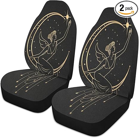 Gold Woman Moon Stars Car Seat Covers Universal Auto Front Seats Protector Fits for SUV Sedan Truck