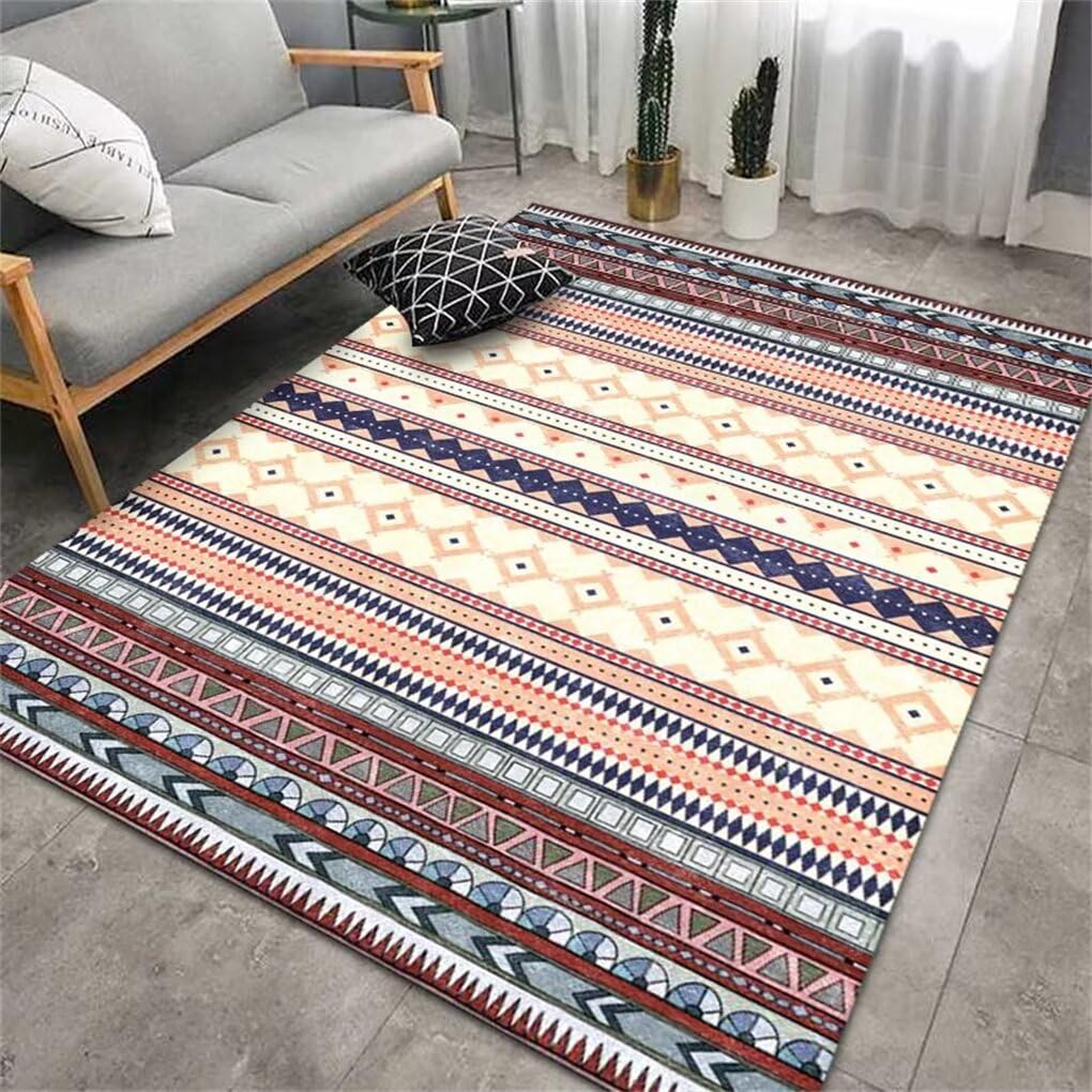 Tapis de salon lavable et grand tapis doux motif ethnique